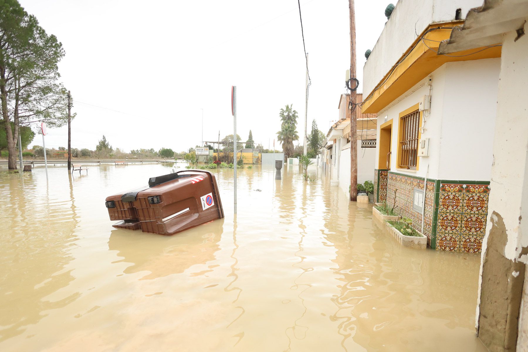 Inundaciones en El Portal por la crecida del Guadalete y la borrasca 'Leonardo'.