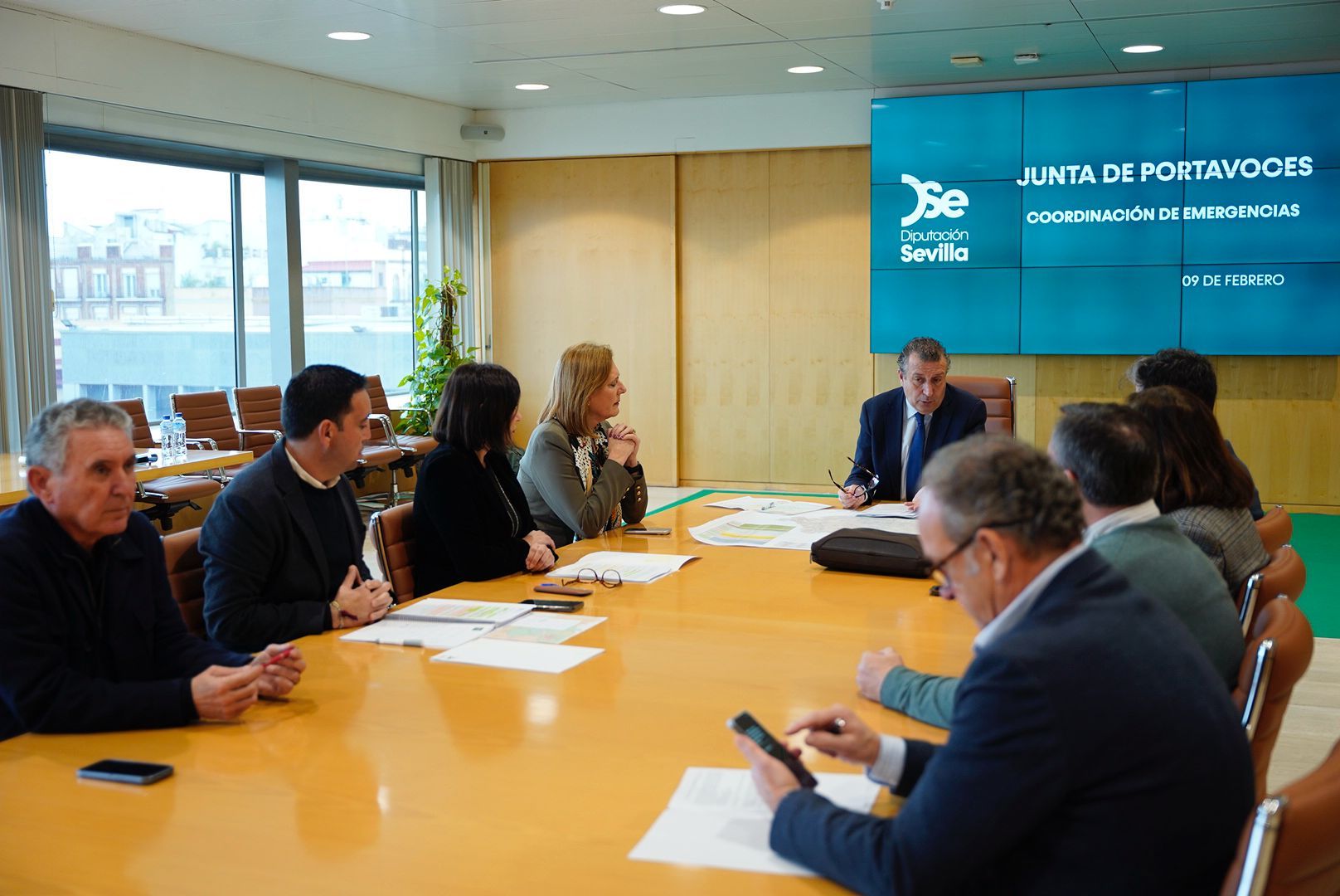 Junta de portavoces de Diputación de Sevilla, para informar sobre actuaciones por las borrascas.