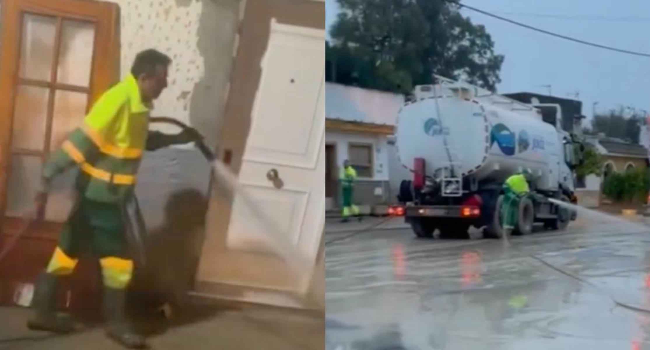 Trabajadores del servico municipal de limpieza, en la zona rural de Jerez.