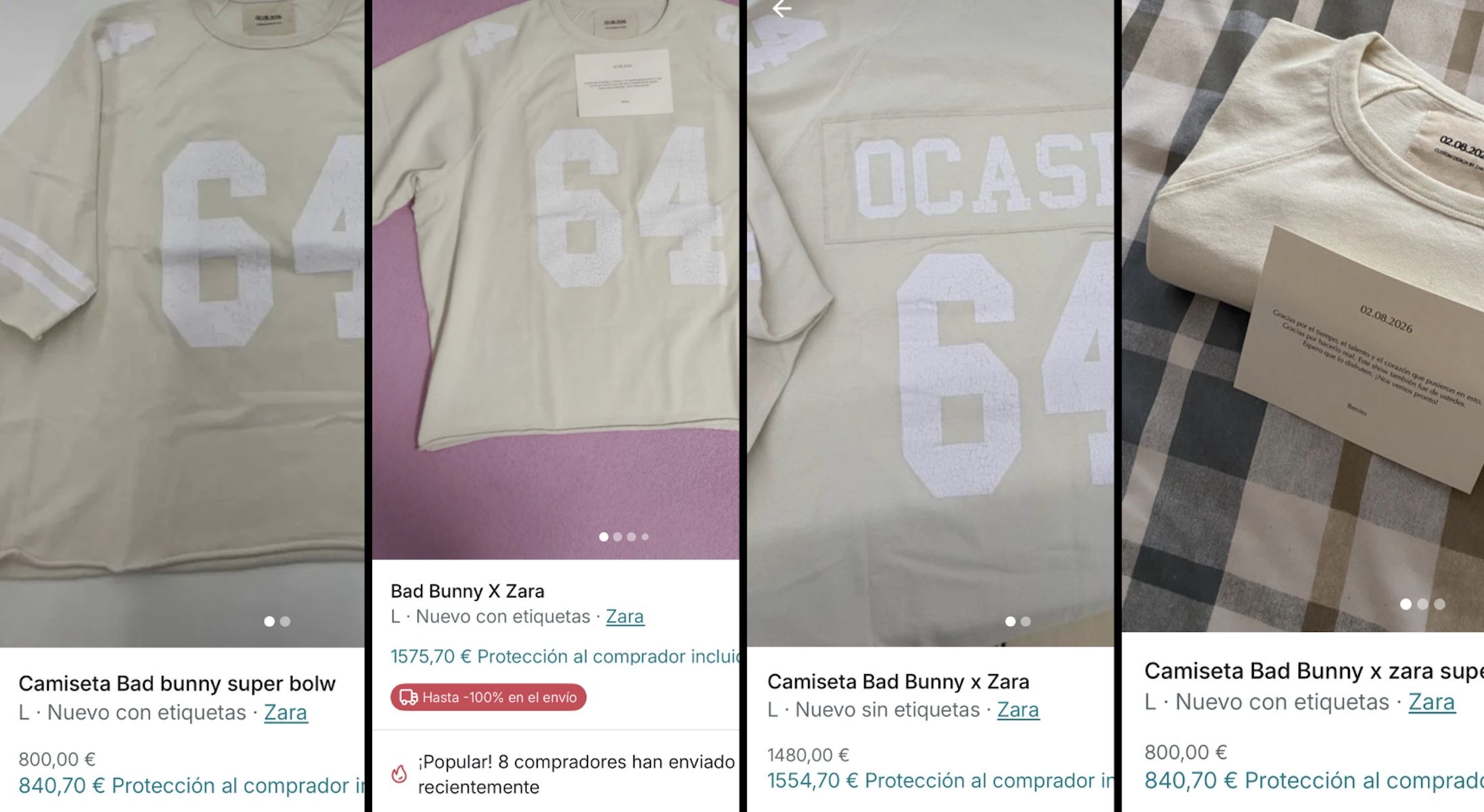 La camiseta que Bad Bunny regaló a los trabajadores de Zara, a la venta por 1.500 euros.