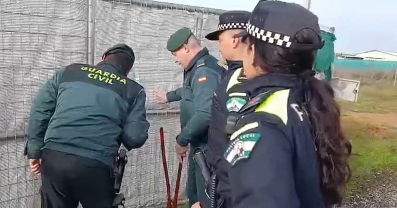 Agentes de la Guardia Civil y Policía Local, en el asentamiento ilegal de Dos Hermanas.