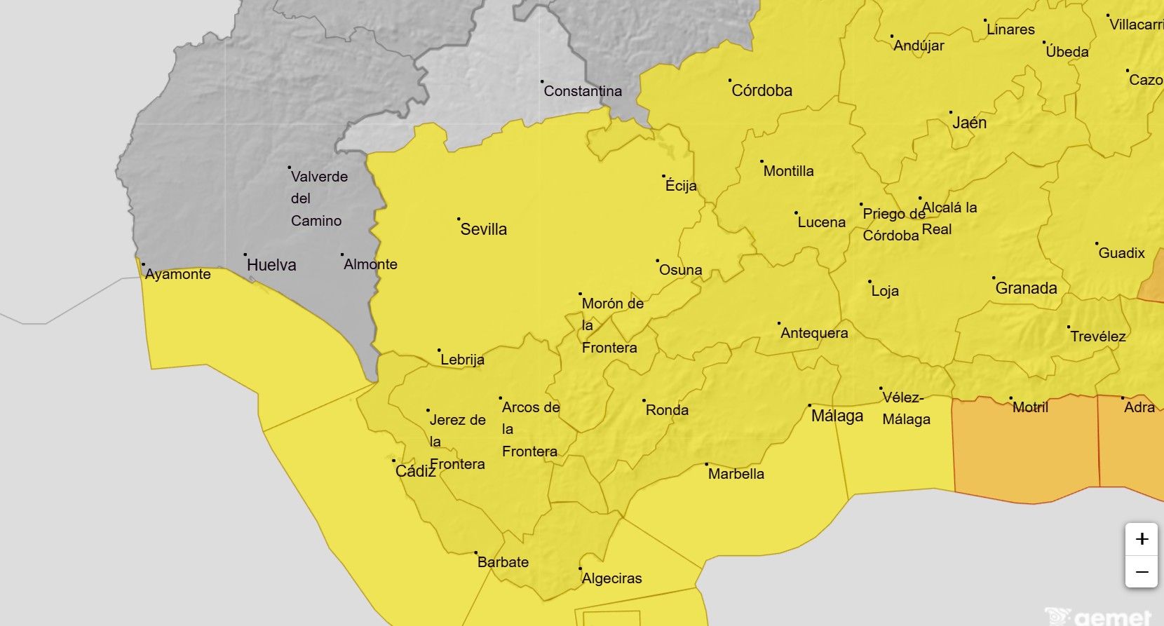 Avisos amarillos en Andalucía para este viernes.