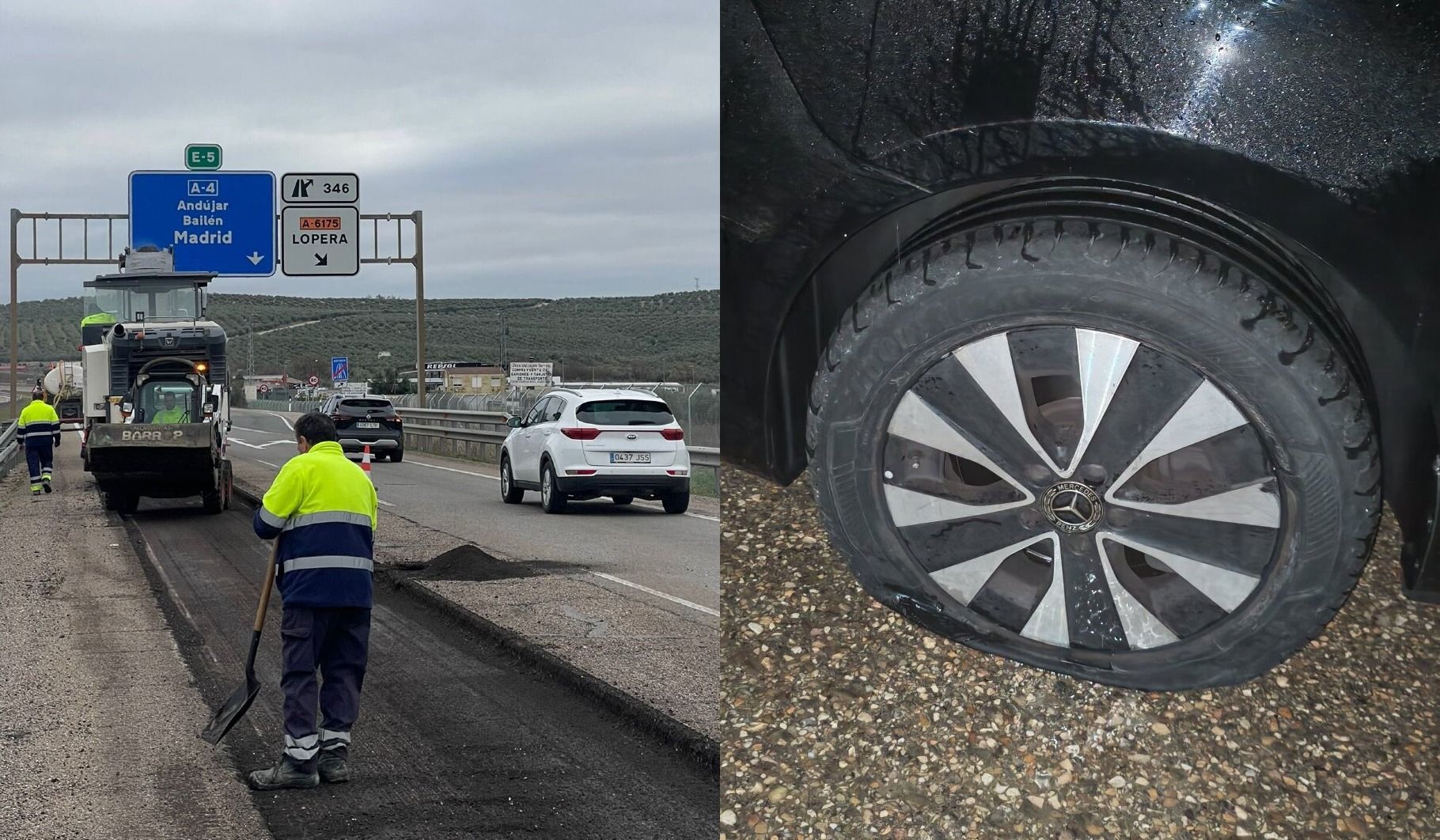 La A 4 en uno de los puntos de 'reventones' de ruedas masivos.