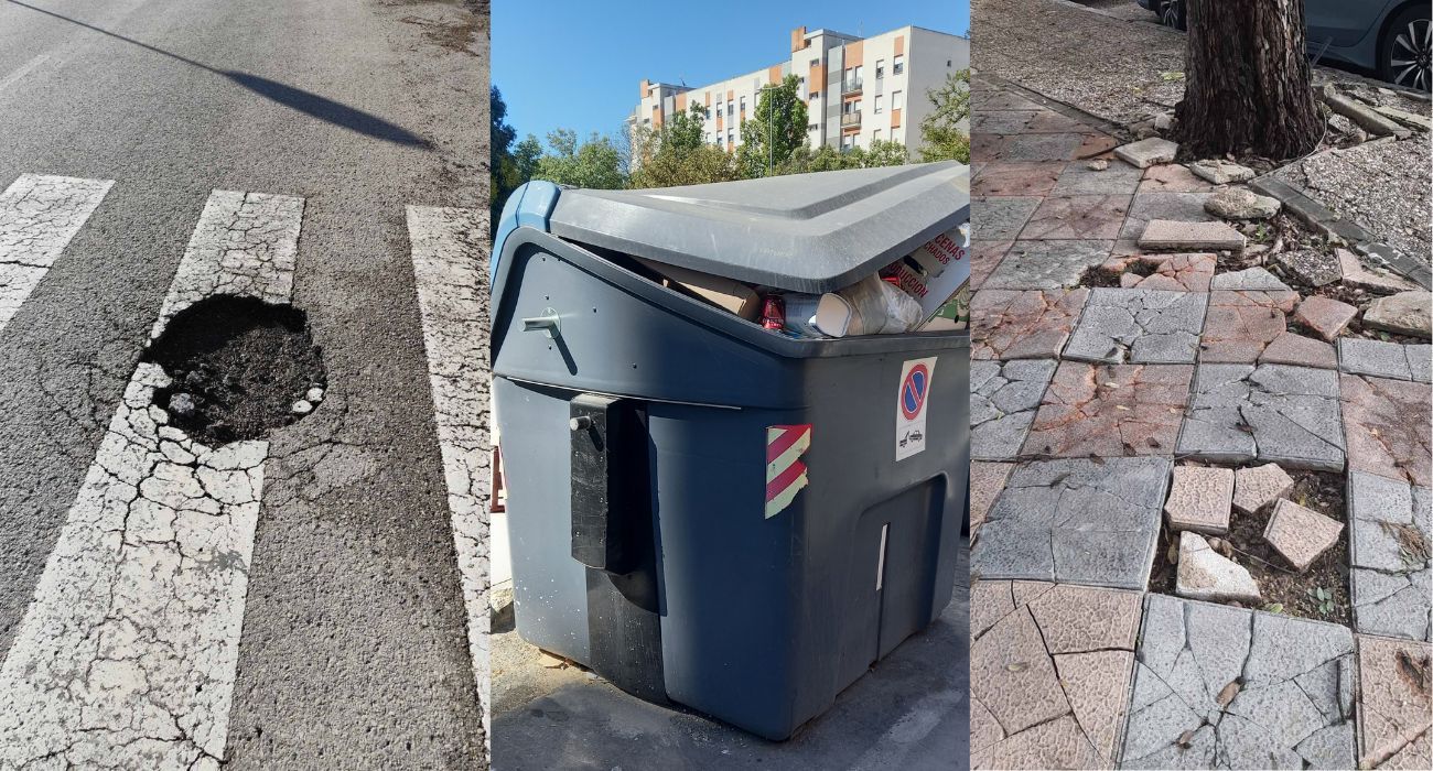 Desperfectos en acerado, calzada y contenedores denunciados por ciudadanos.