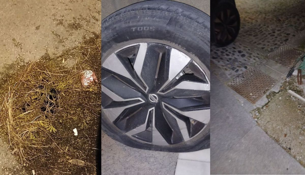 El mal estado de las calzadas ha provocado reventones de ruedas de coches.