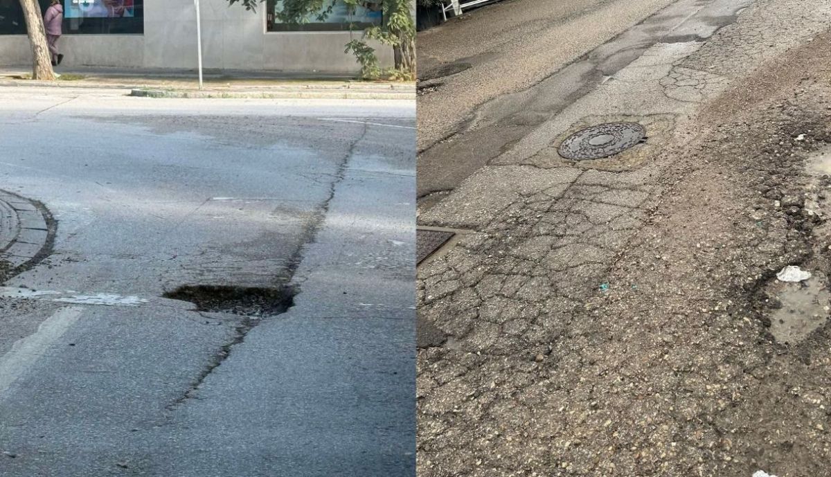 Dos imágenes con el estado de la calzada en Jerez.