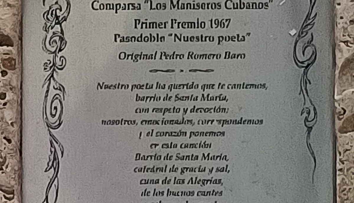 Placa conmemorativa, pasodoble de “Los Maniseros Cubanos”, 1967.
