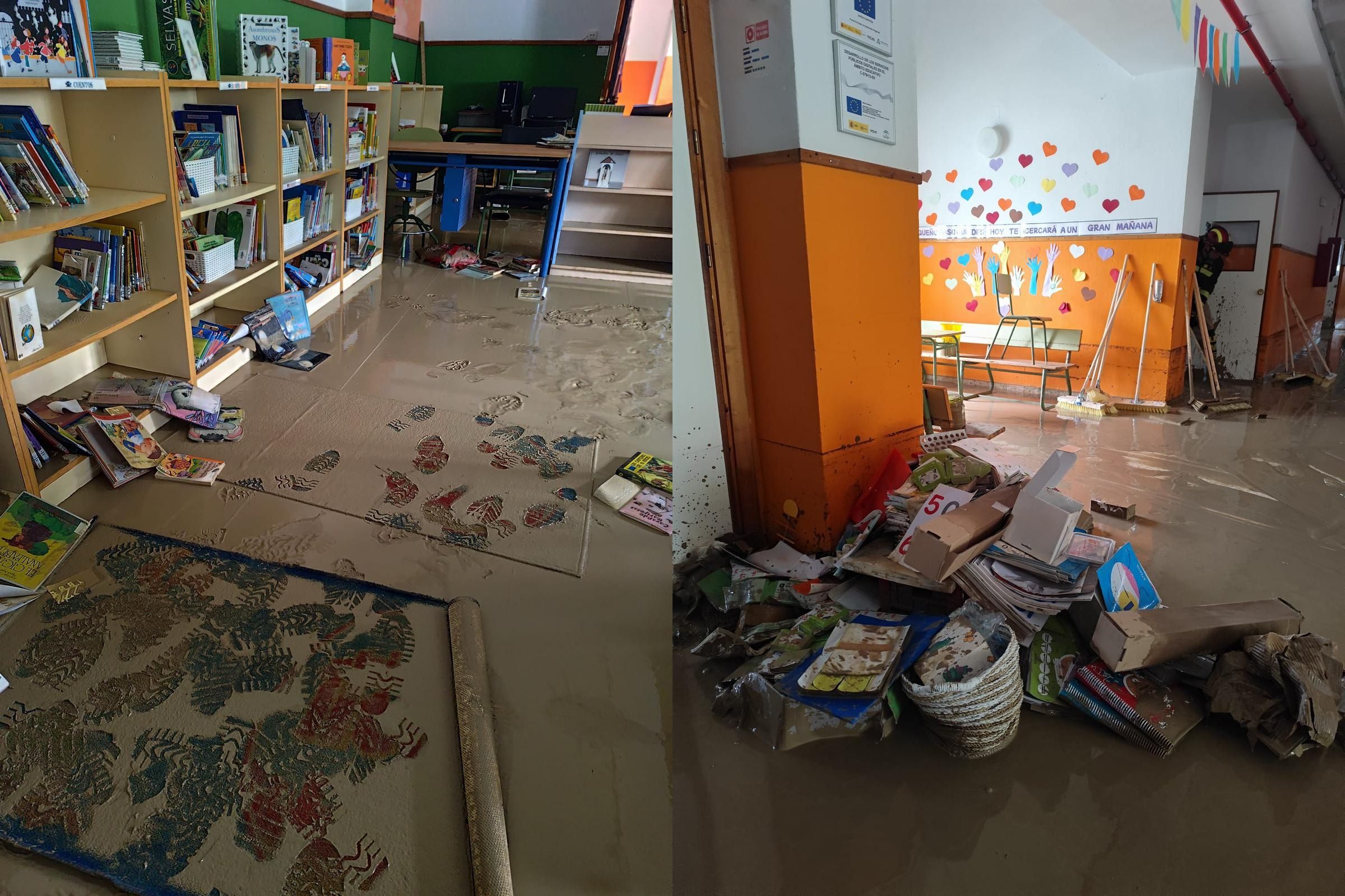 El colegio en Torre Alháquime afectado por las inundaciones.