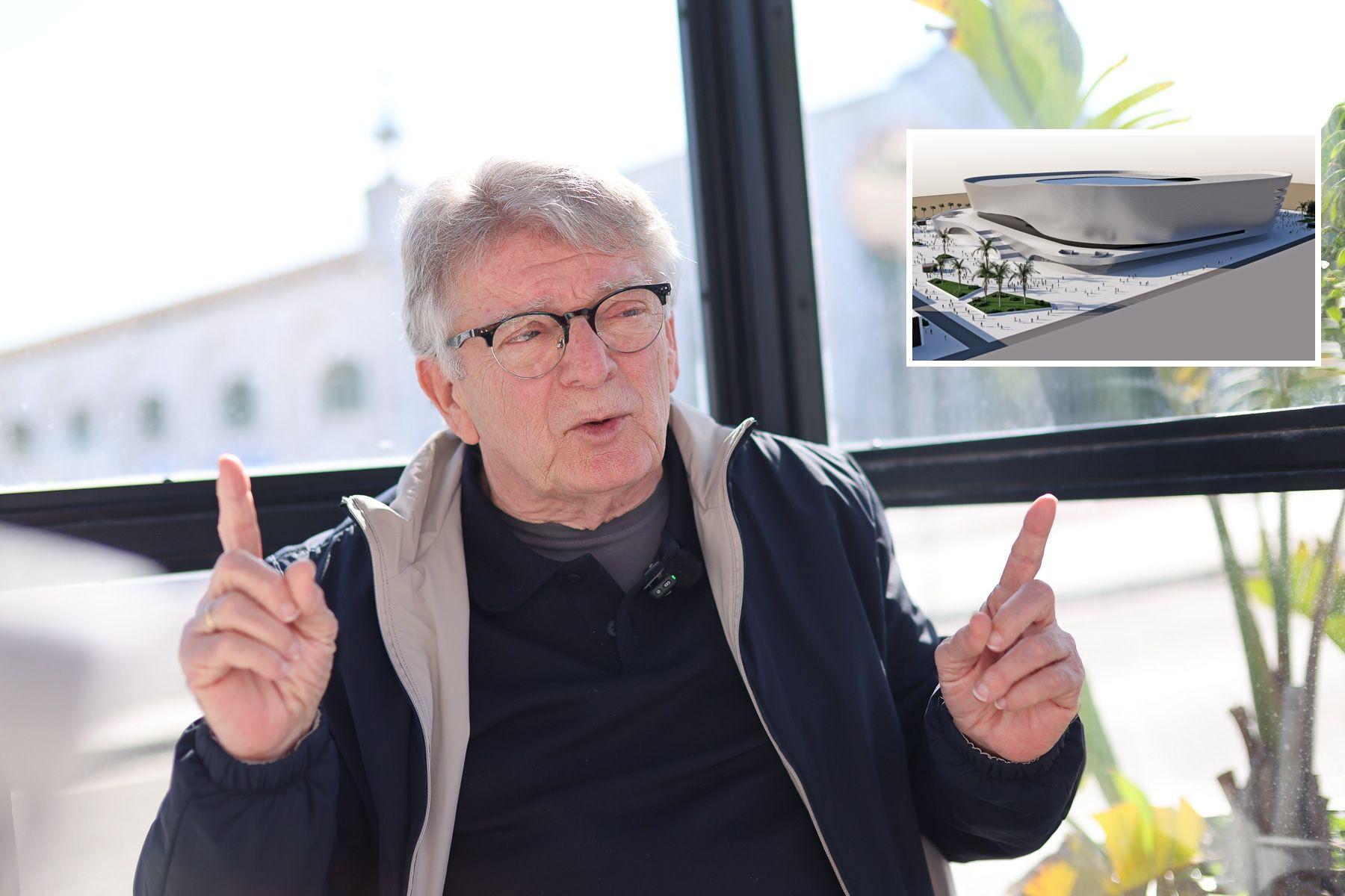 Paco González Cabaña, en un momento de la entrevista con lavozdelsur.es. Y un detalle del futuro Sportech en El Puerto.