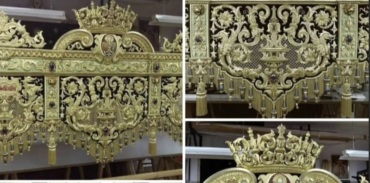 Las caídas del palio de Salud y Esperanza en el anuncio que hace en redes el taller pakistaní.