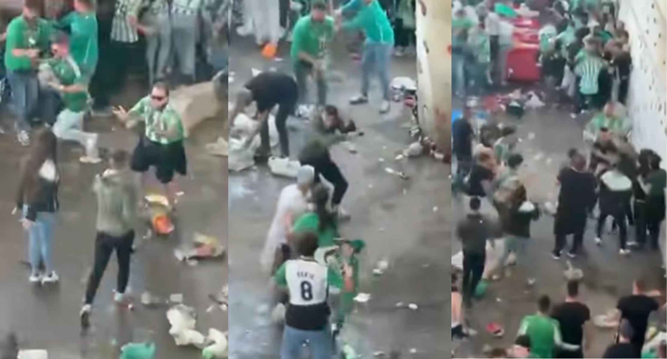 Tres imágenes de la pelea entre aficionados del Betis.