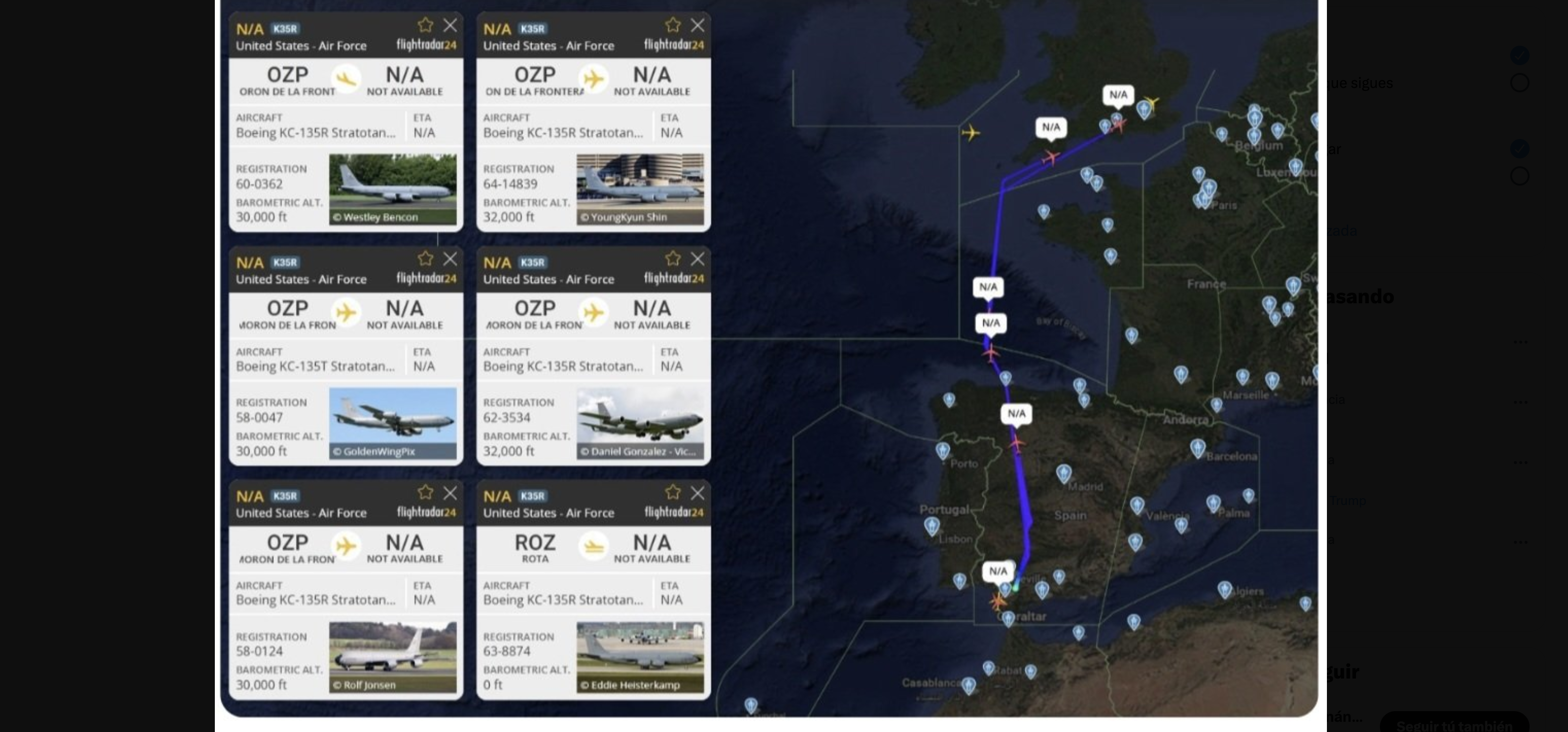 Quince aviones cisterna KC-135 Stratotankers estadounidenses estacionados permanentemente en la Base Aérea de Morón y la Base Naval de Rota (al sur) recibieron la orden de abandonar las bases en los últimos días. Quince aviones cisterna KC-135 Stratotankers estadounidenses estacionados permanentemente en la Base Aérea de Morón y la Base Naval de Rota (al sur) recibieron la orden de abandonar las bases en los últimos días.