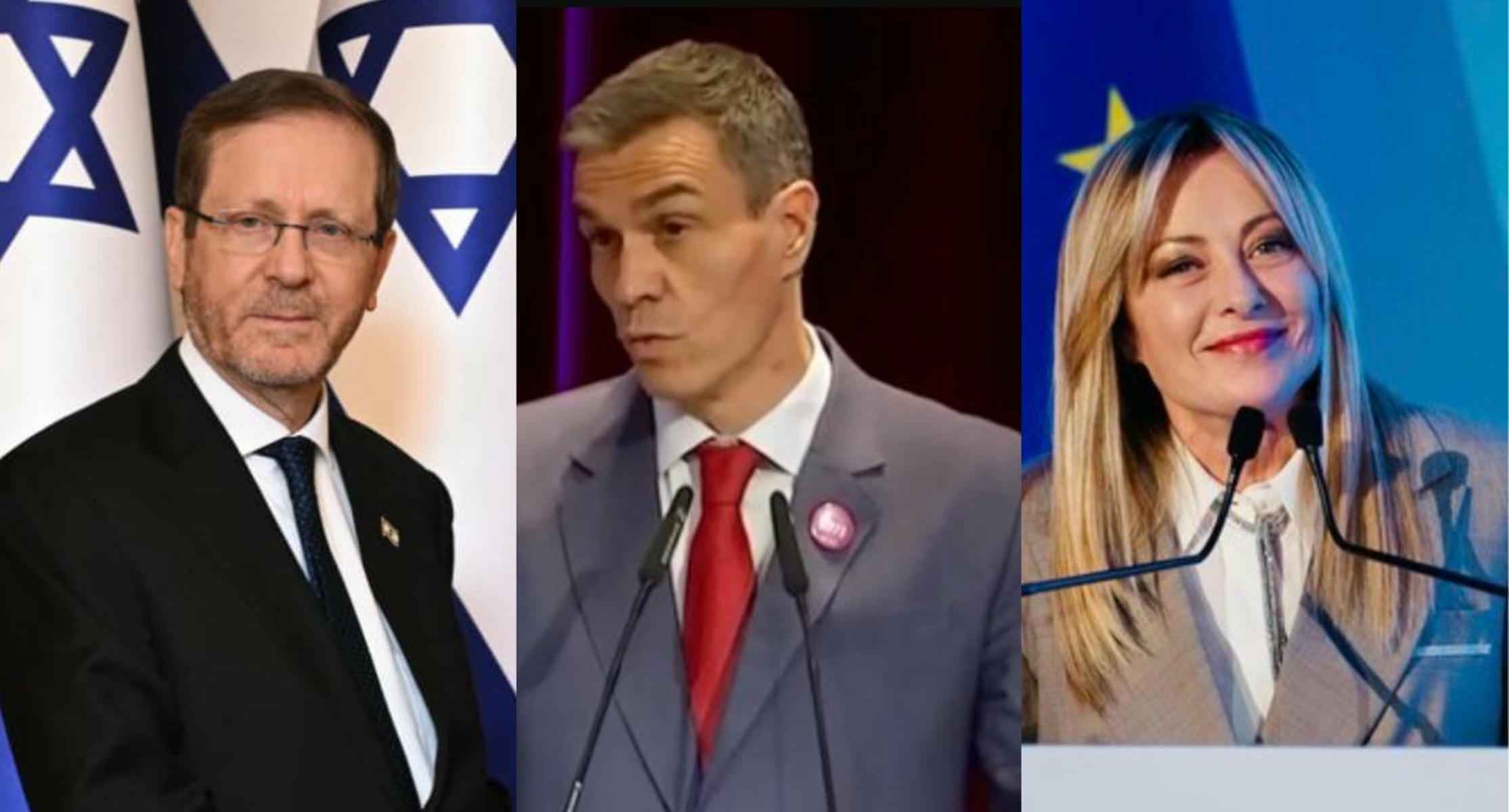 Isaac Herzog, Pedro Sánchez y Giorgia Meloni.