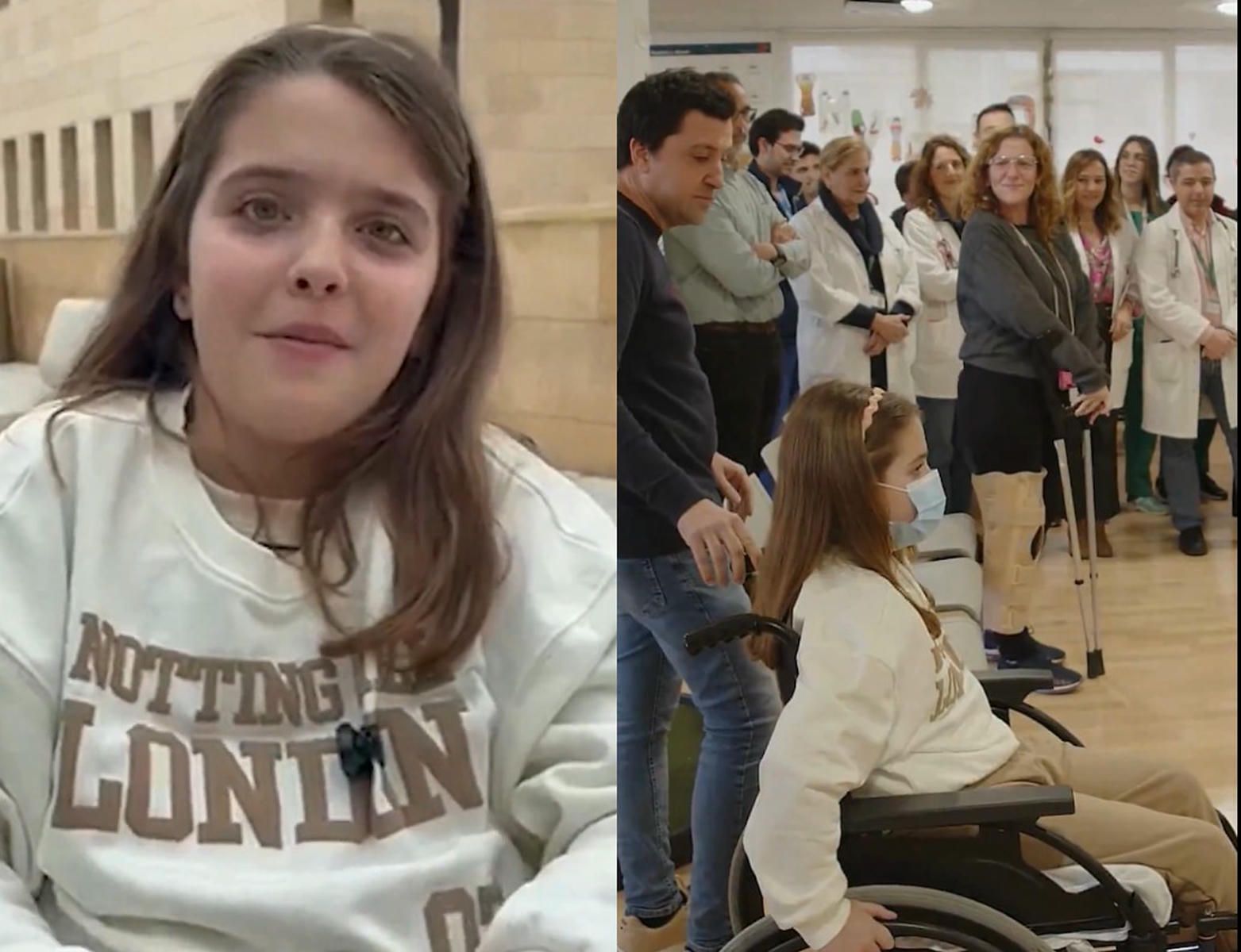 Marta, en su emocionante salida del hospital.