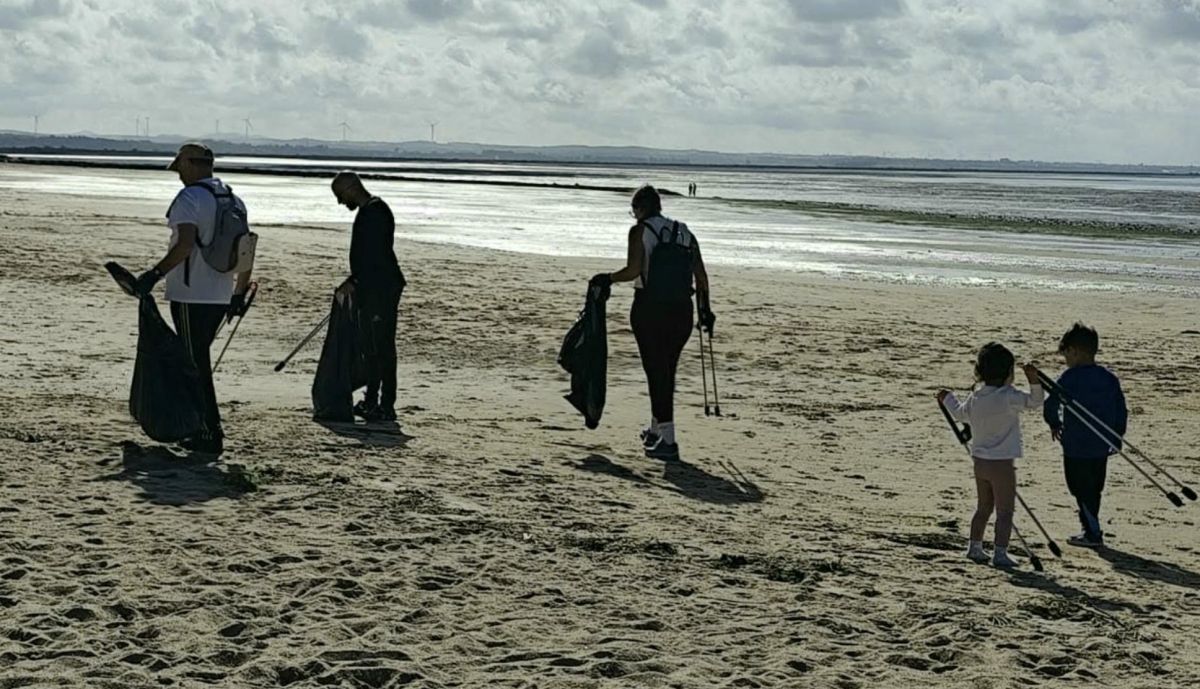 Recogida de residuos en la playa de La Cachucha en Puerto Real.