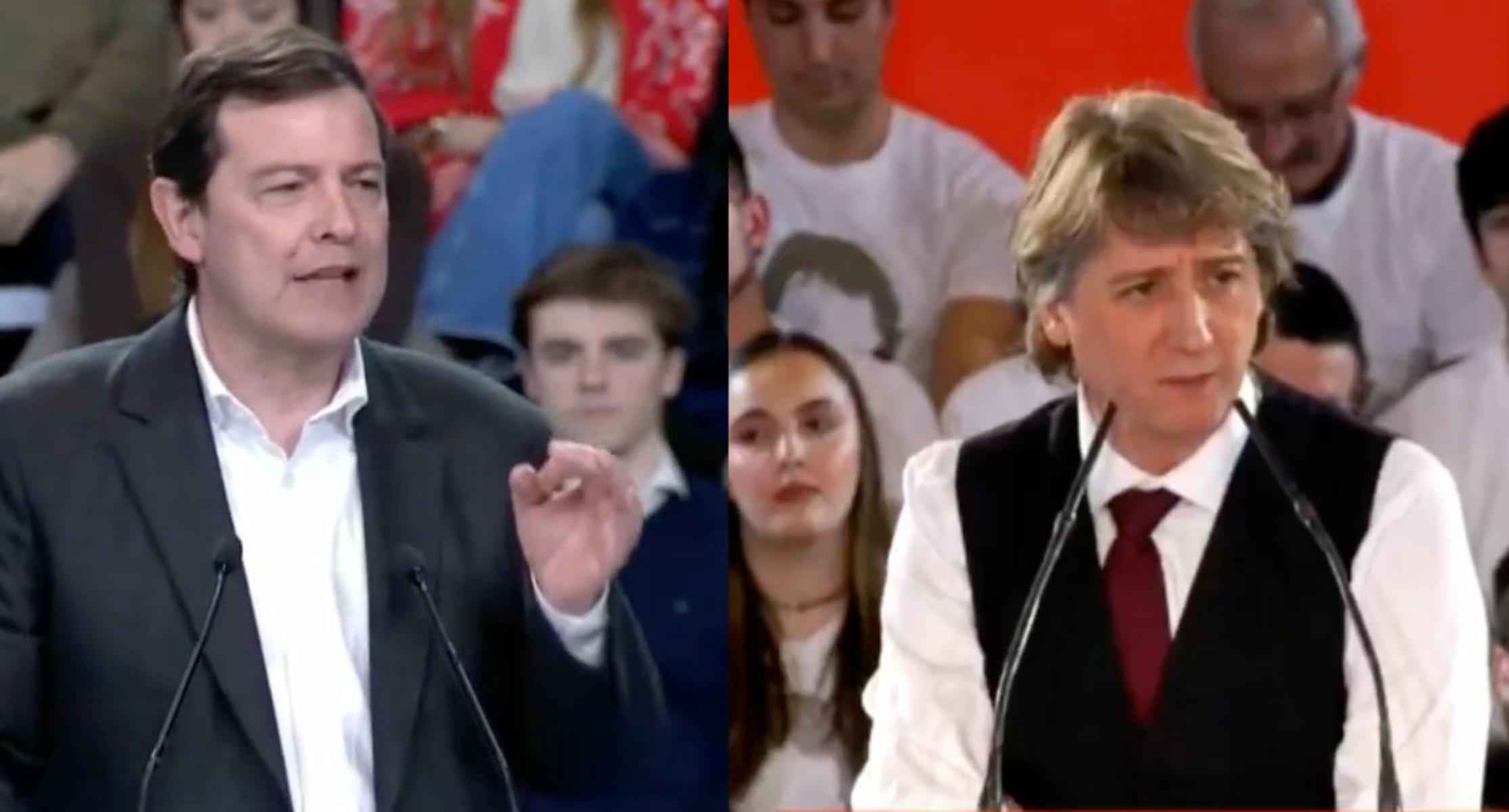Alfonso Fernández Mañueco (PP) y Carlos Martínez (PSOE), en los mítines de cierre de campaña en Castilla y León.