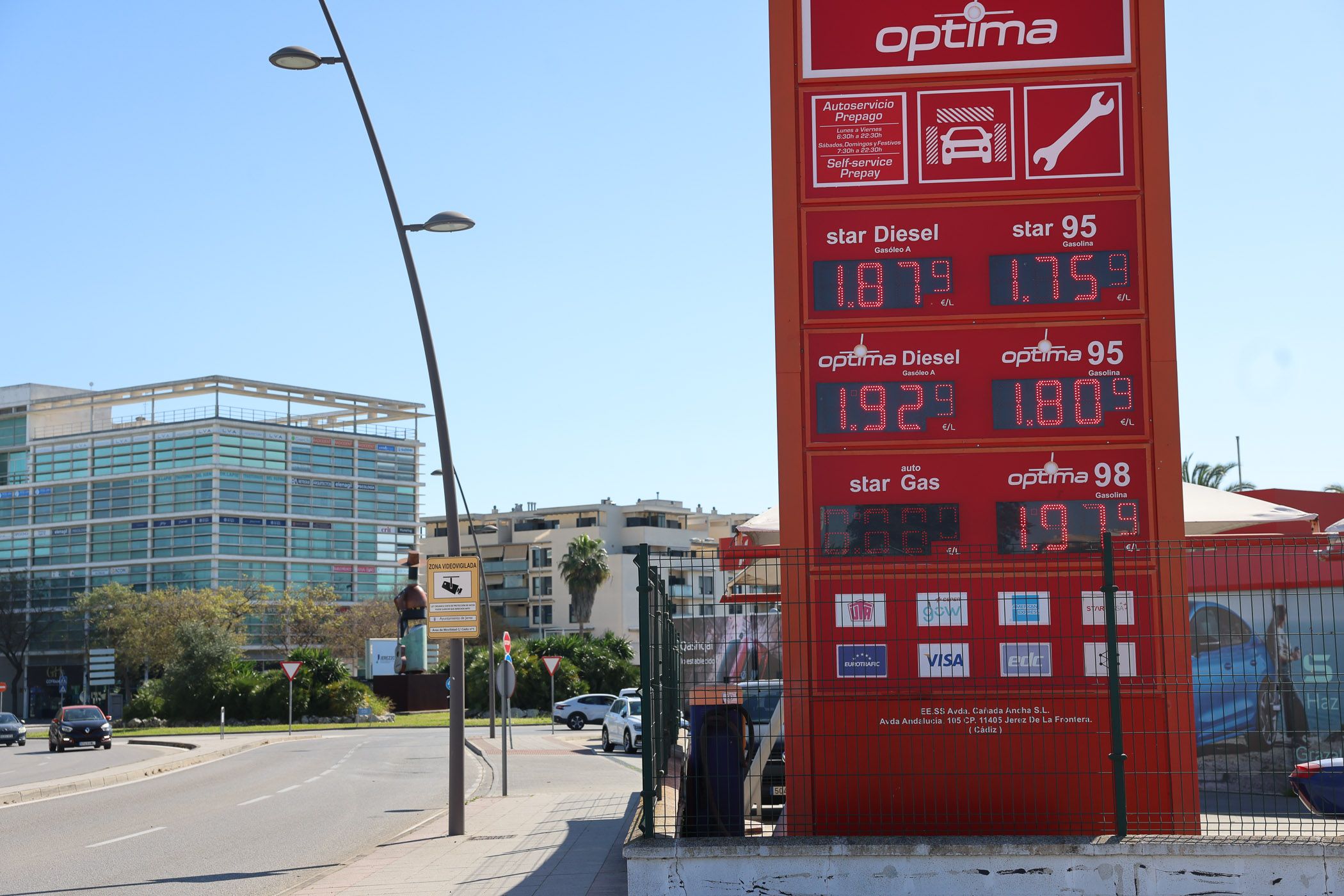 El precio de la gasolina este lunes en Jerez.