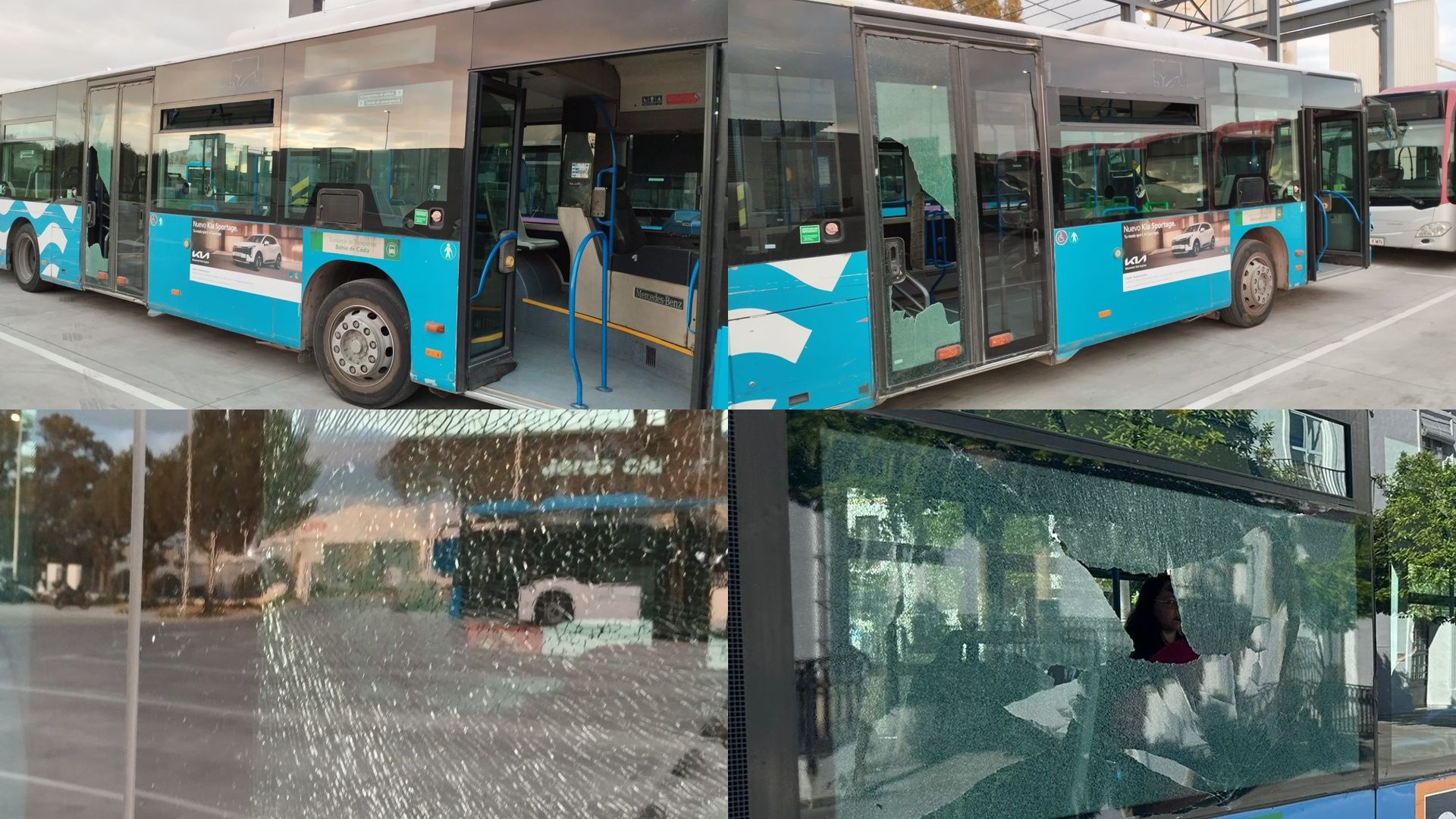 Daños en los autobuses de Jerez, apedreados por menores en la zona Sur. Daños en los autobuses de Jerez, apedreados por menores en la zona Sur.