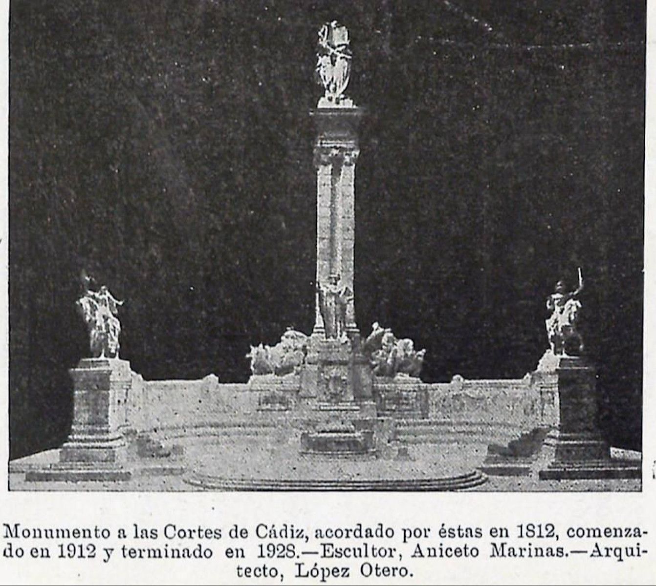 Monumento a las Cortes, imagen publicada al final de su construcción