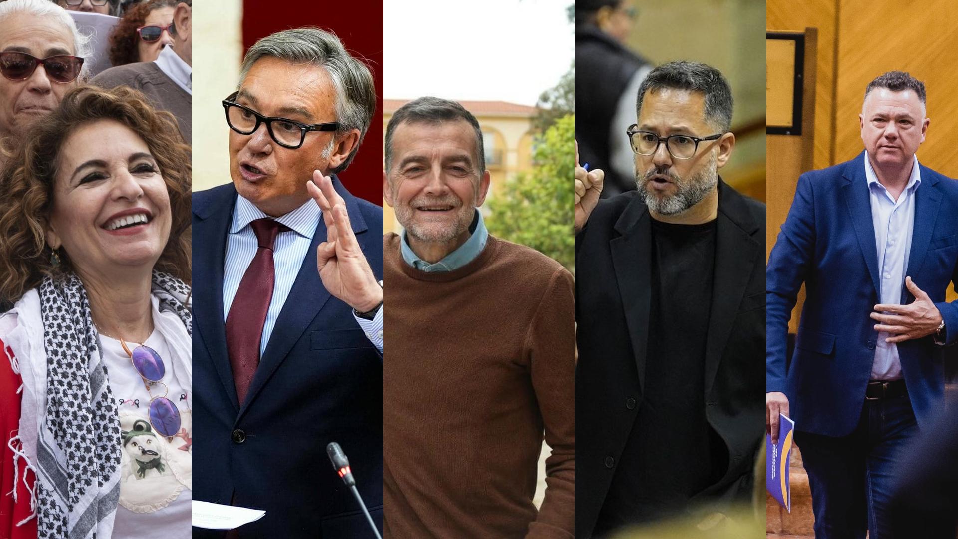 María Jesús Montero (PSOE-A), Manuel Gavira (Vox), Antonio Maíllo (Por Andalucía), José Ignacio García (Adelante) y Juan Antonio Delgado (Podemos).