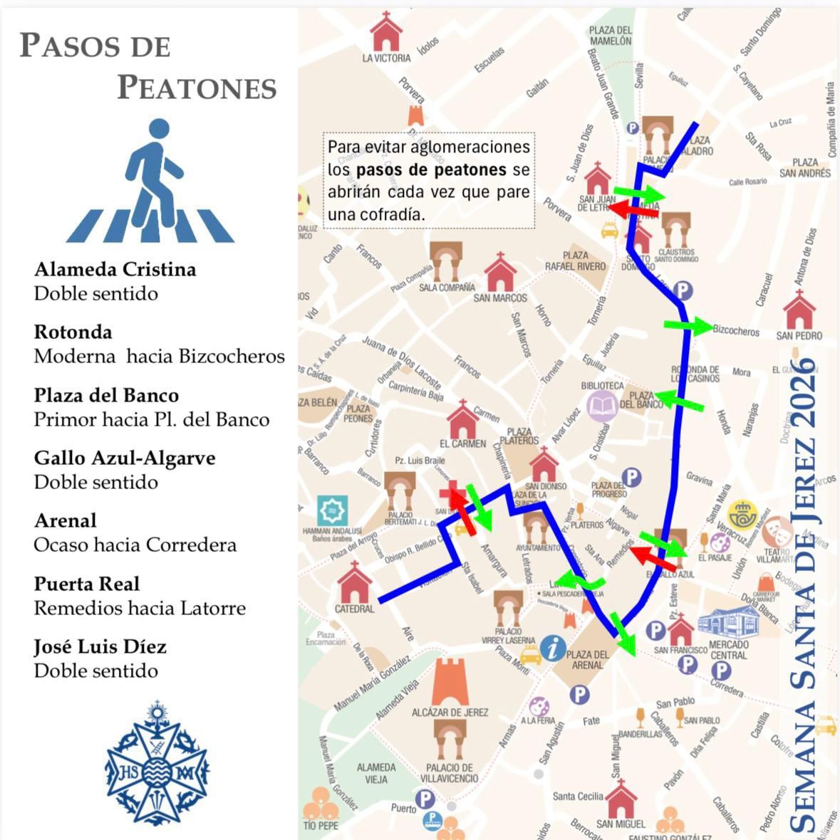 Infografía con la ubicación de los pasos de peatones en la Carrera Oficial. 