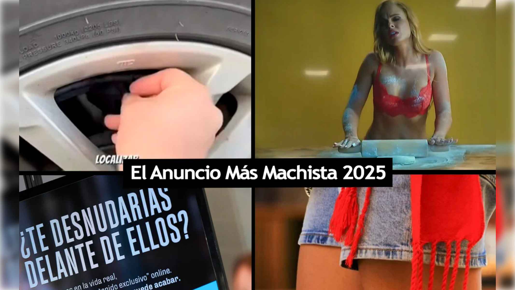Los cuatro anuncios que eran candidatos a los más machistas de 2025. Los dos de arriba han sido los ganadores.
