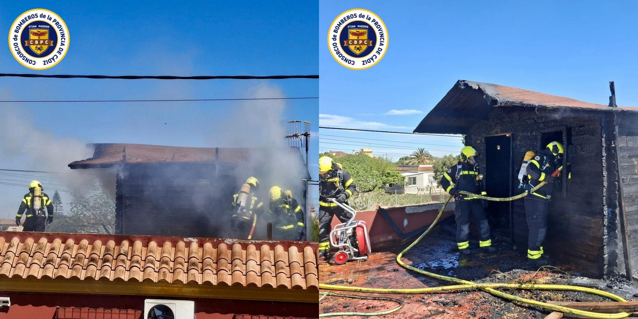 Intervención de los bomberos en el fuego en Sanlúcar.