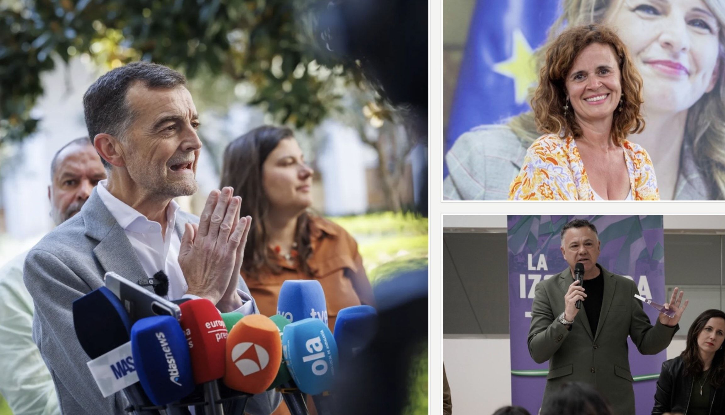 Líderes de Por Andalucía: Antonio Maíllo, Esperanza Gómez y Juan Antonio Delgado.