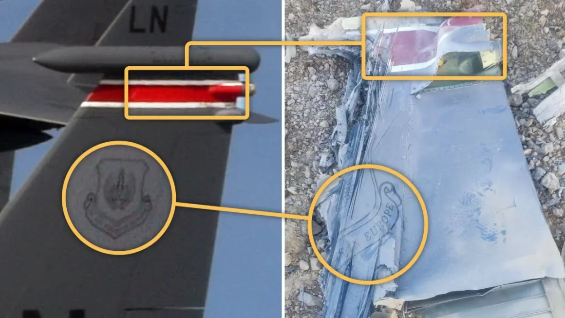Comparación de lo que parece ser la aleta de cola de un F-15, mostrada en una imagen publicada el viernes por los medios estatales iraníes, en dos imágenes difundidas por 'CNN'.