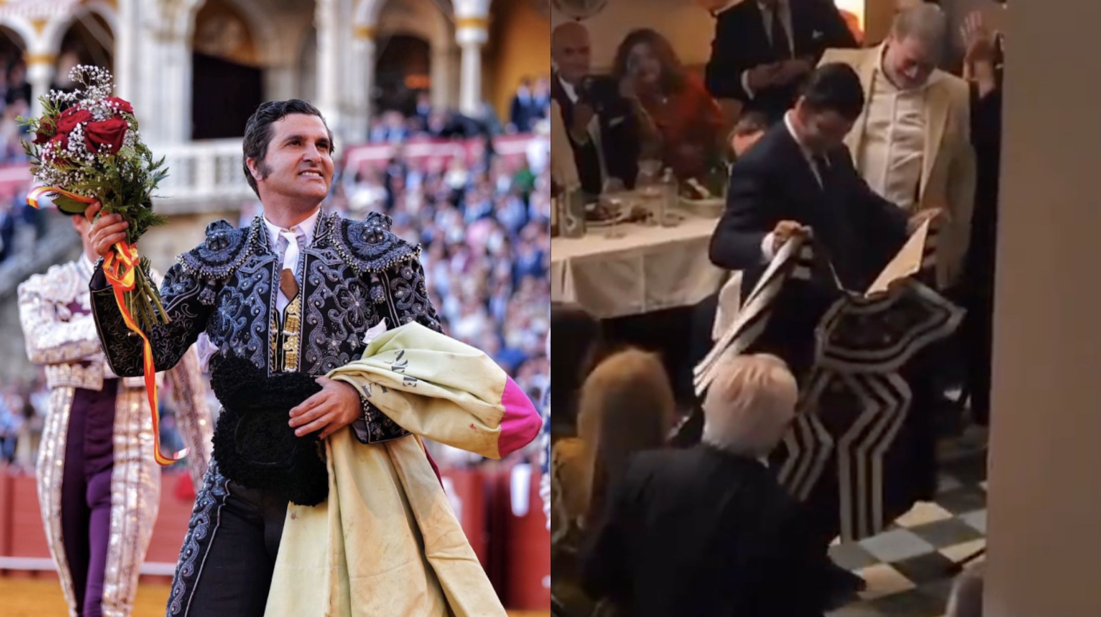 Morante de la Puebla celebra su regreso a la Maestranza por bulerías tras cortar dos orejas en la corrida de Resurrección.