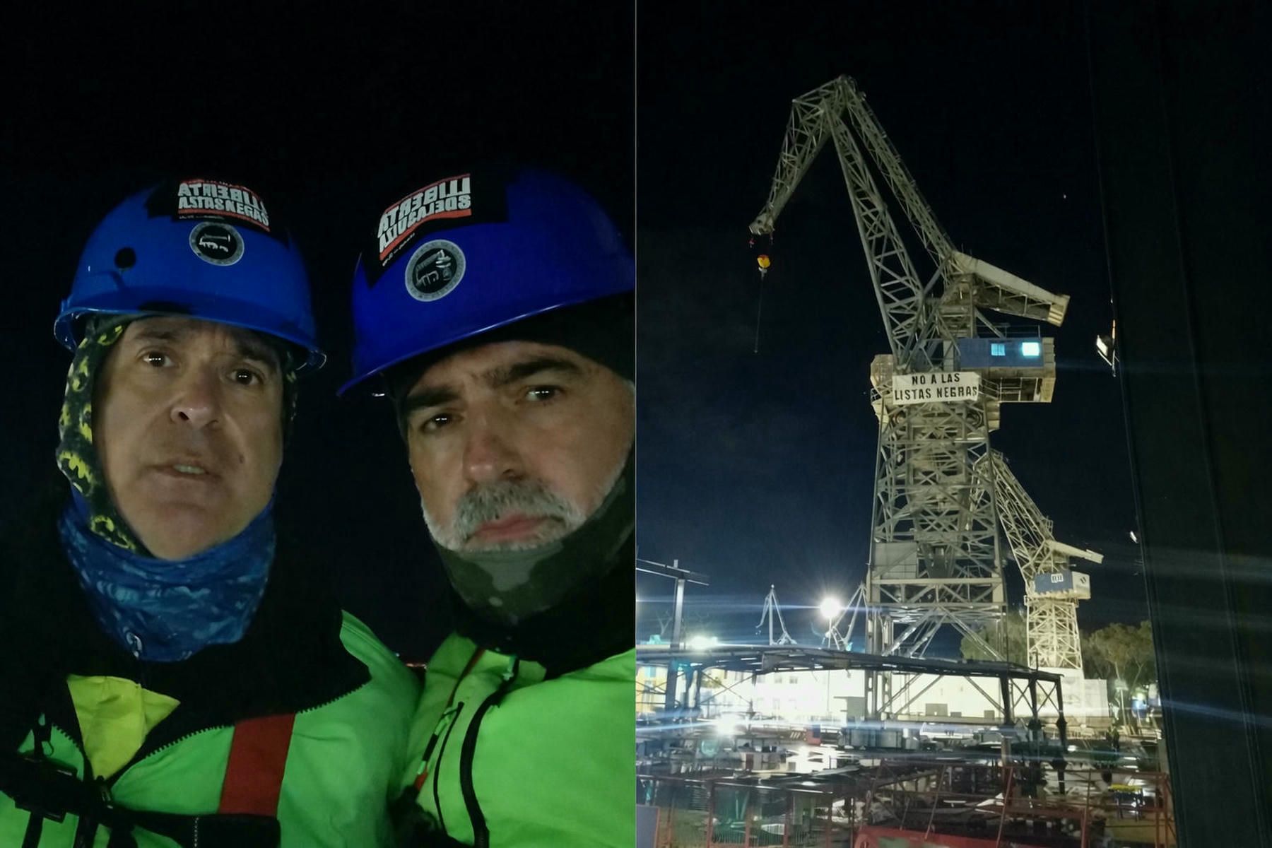 Jesús Galván y Manuel Balber, atrincherados en una grúa de Navantia