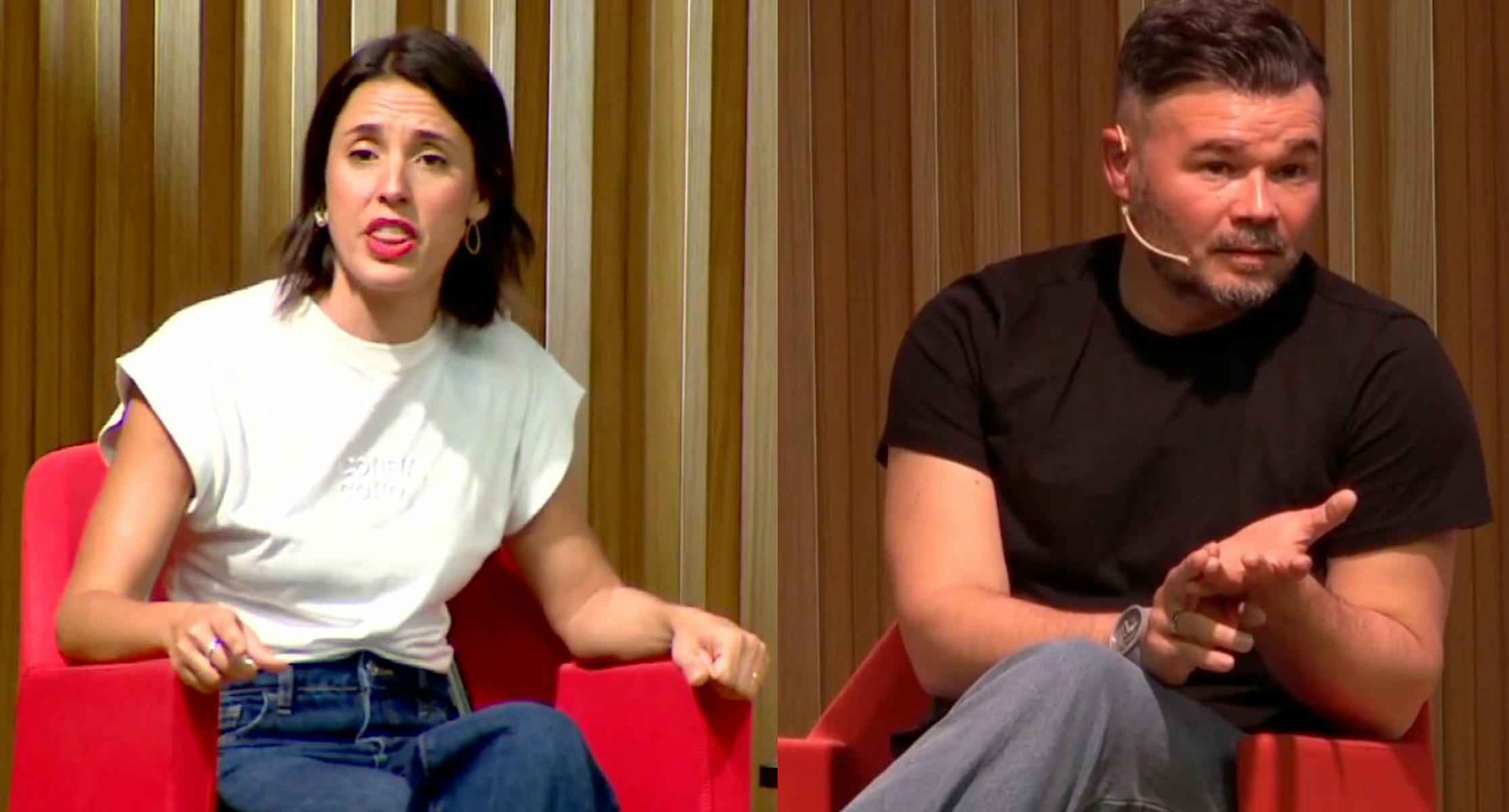 Irene Montero y Gabriel Rufián, en el acto que han tenido en Barcelona.
