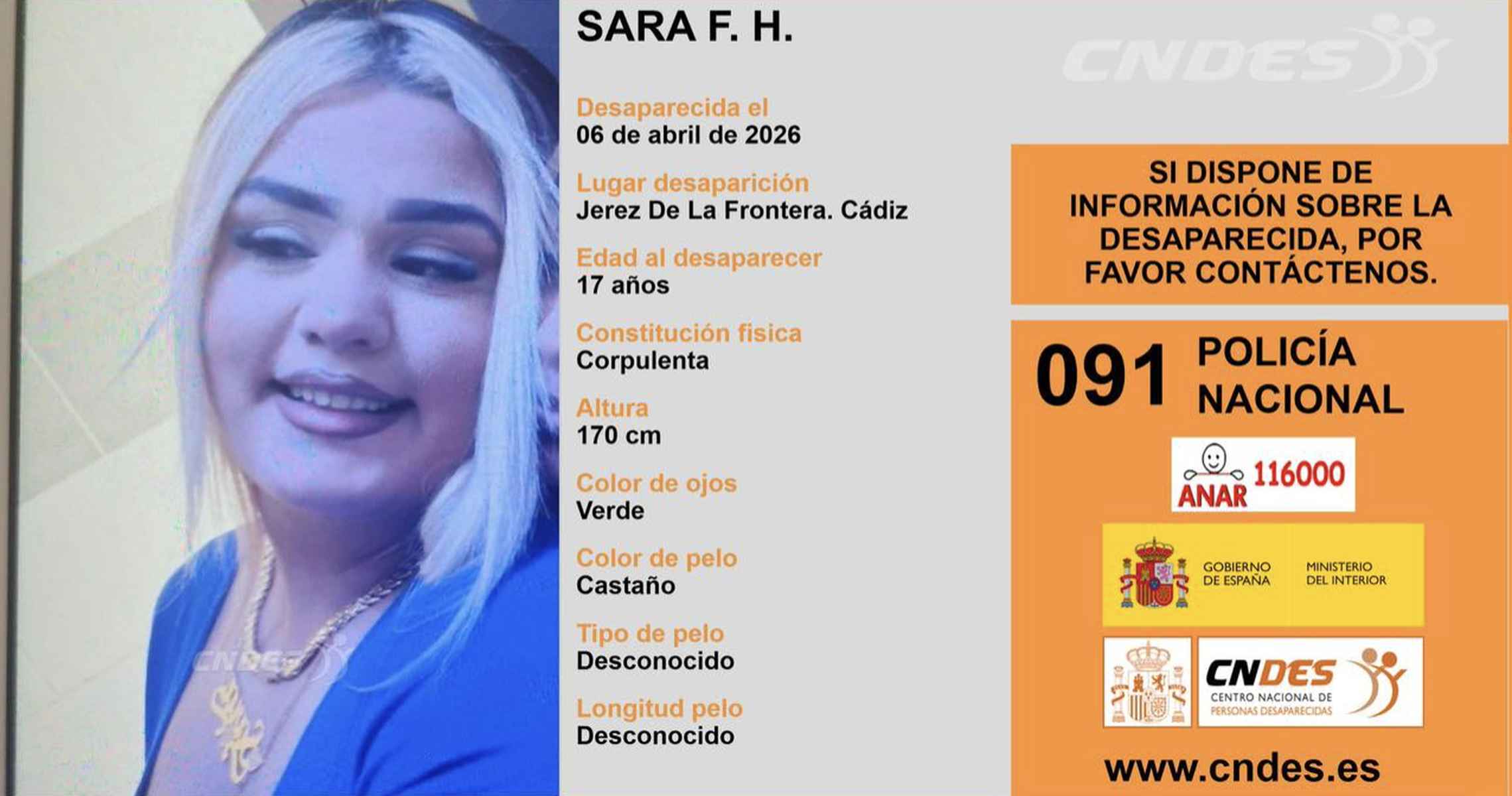 Cartel de búsqueda de Sara, joven desaparecida en Jerez. Cartel de búsqueda de Sara, joven desaparecida en Jerez.