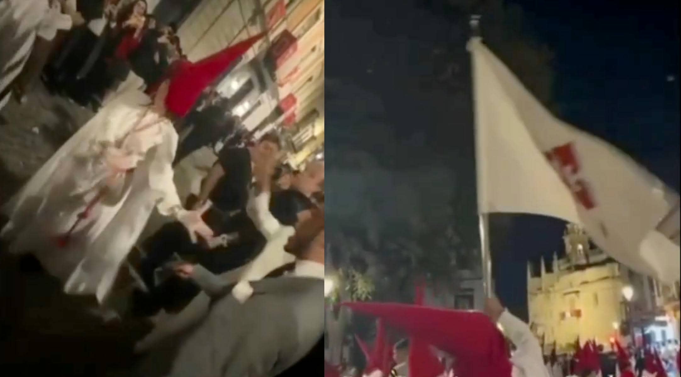 Dos momentos de la polémica que involucran a nazarenos del Prendimiento en Jerez.