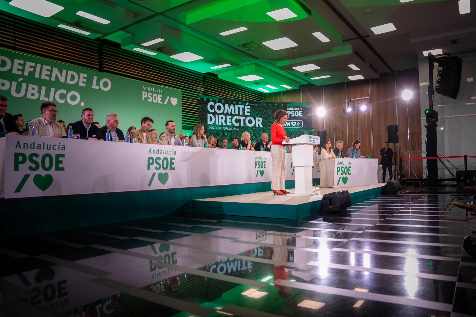Un momento de la intervención de María Jesús Montero en el comité director del PSOE-A celebrado este viernes en Cádiz.