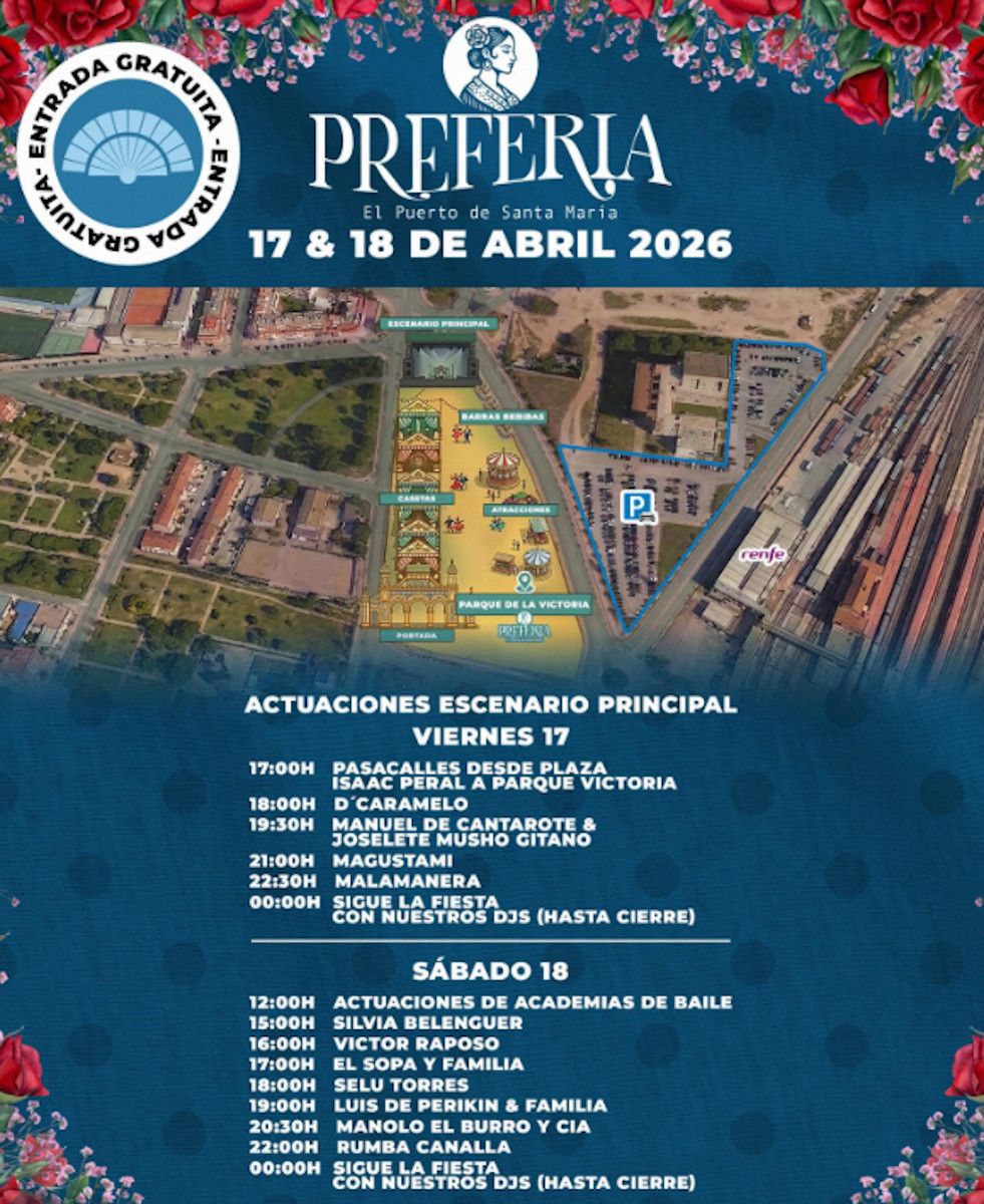 Cartel con la programación y el mapa de la preferia.