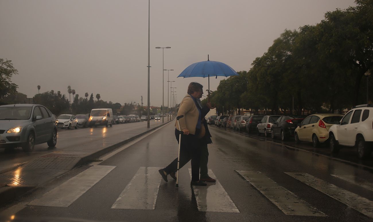Una mujer cruza por un paso de peatones mientras llueve. FOTO: MANU GARCÍA