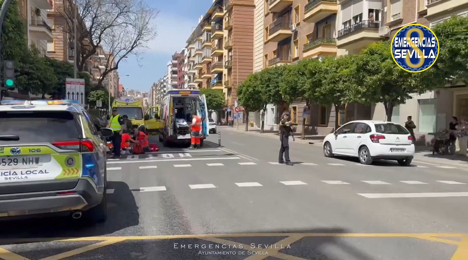 La ambulancia en el lugar del accidente.