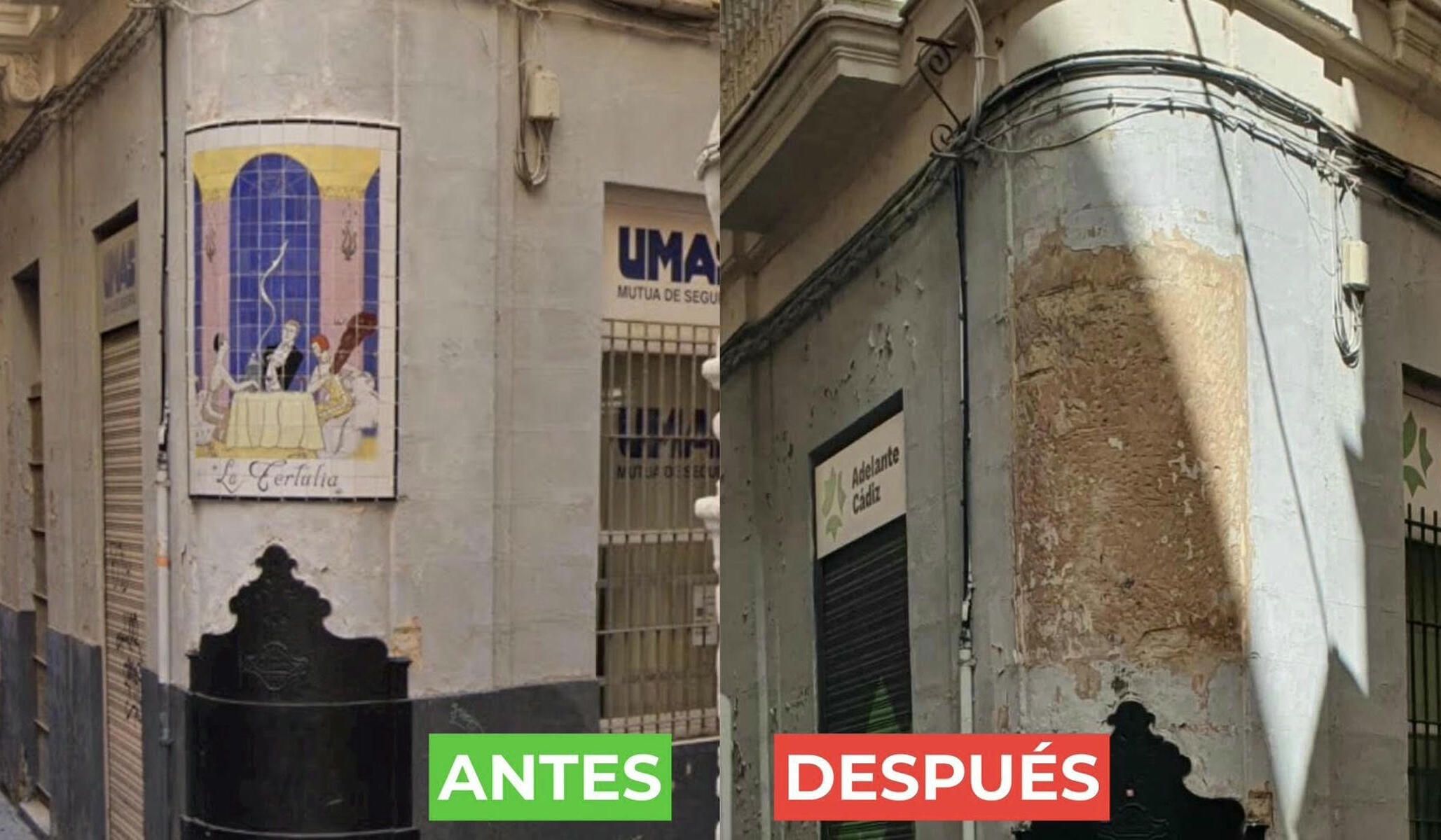El antes y el después del azulejo de la calle Sagasta.