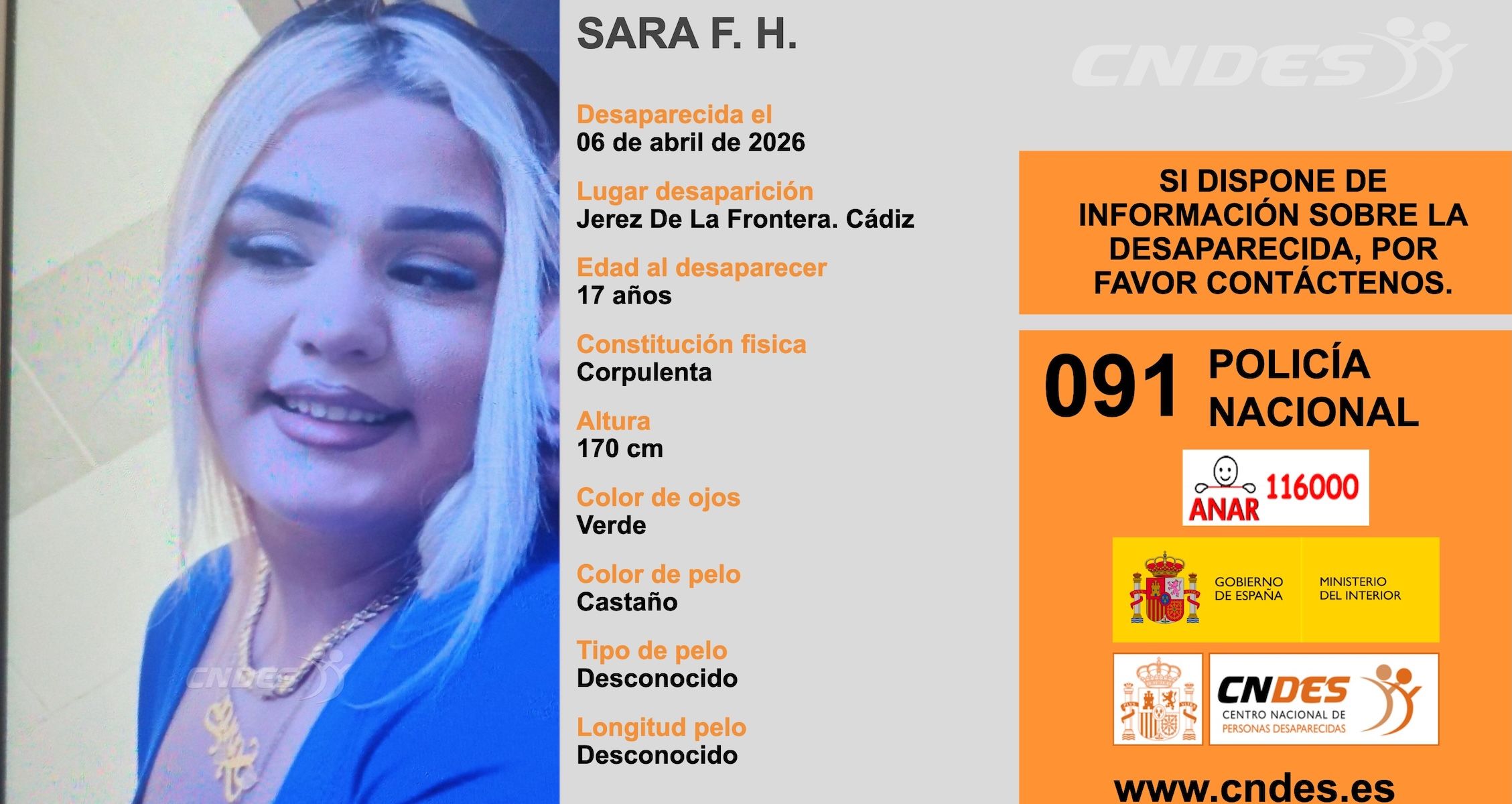 Sara, la menor de 17 años desaparecida en Jerez.