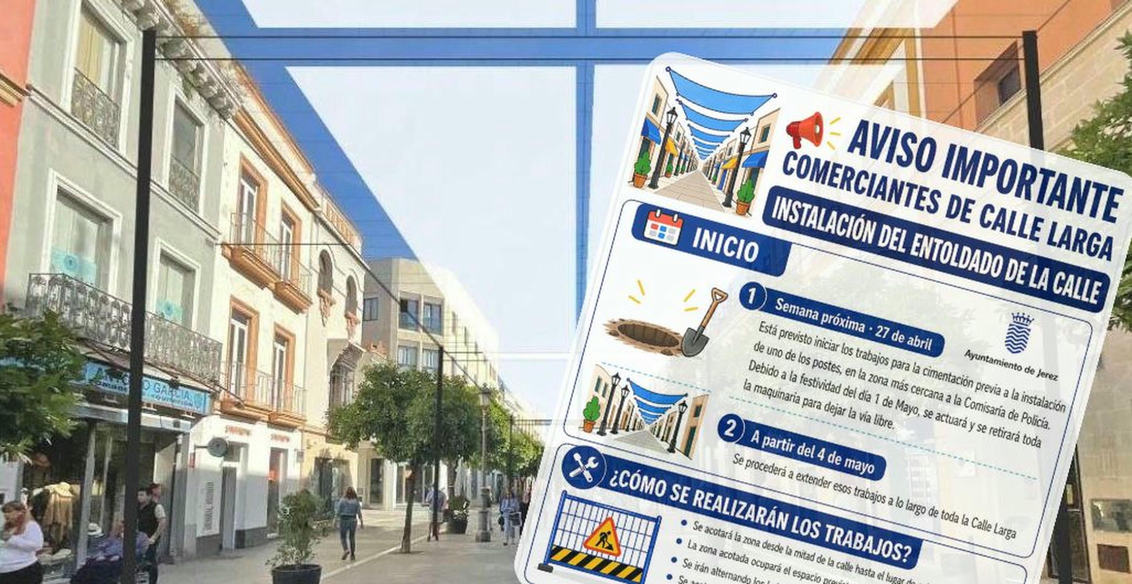 El aviso difundido para los negocios de calle Larga de cara a la instalación de los toldos.