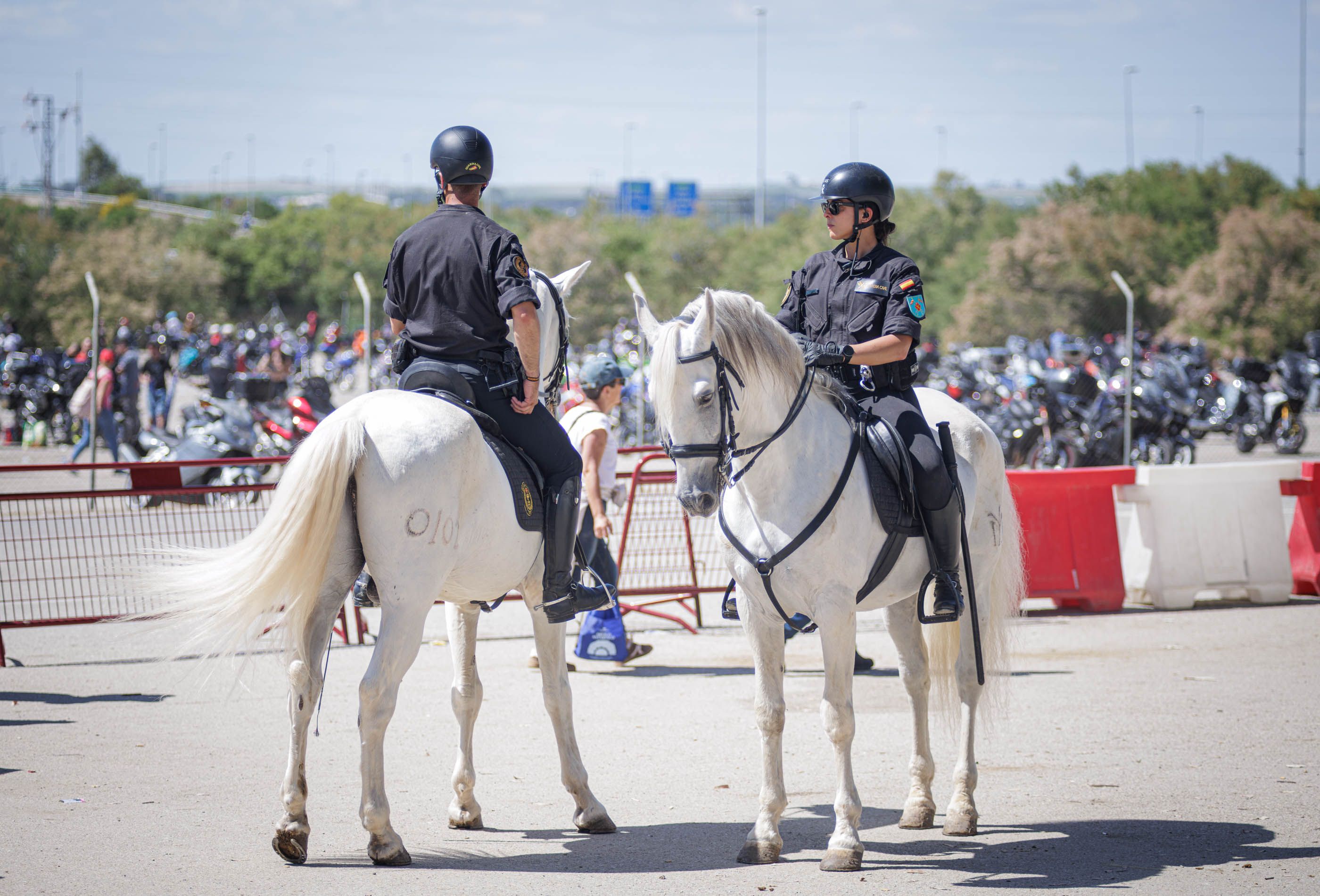 Policías a caballo en los accesos al Circuito de Jerez.