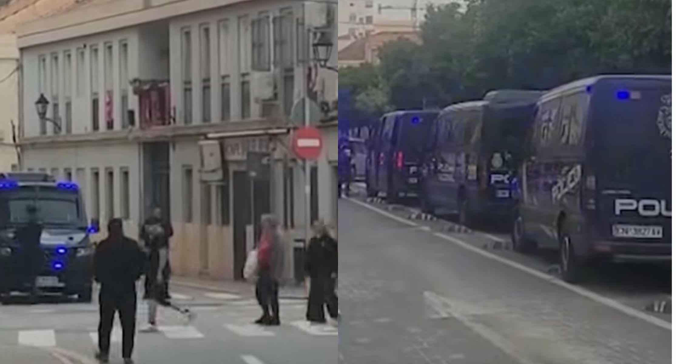 Dos imágenes del despliegue policial en el barrio malagueño de La Trinidad.