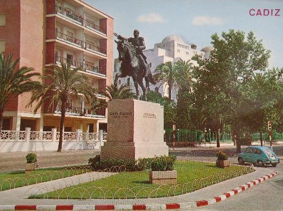Tarjeta postal, años 70, Monumento a Simón Bolívar, nº 119, Cádiz. Ediciones Arribas,  Zaragoza.