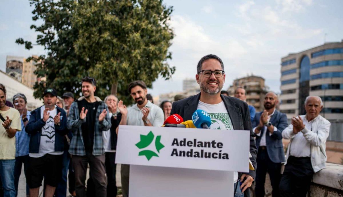 José Ignacio García, portavoz de Adelante Andalucía, en el acto de inicio de la campaña electoral.