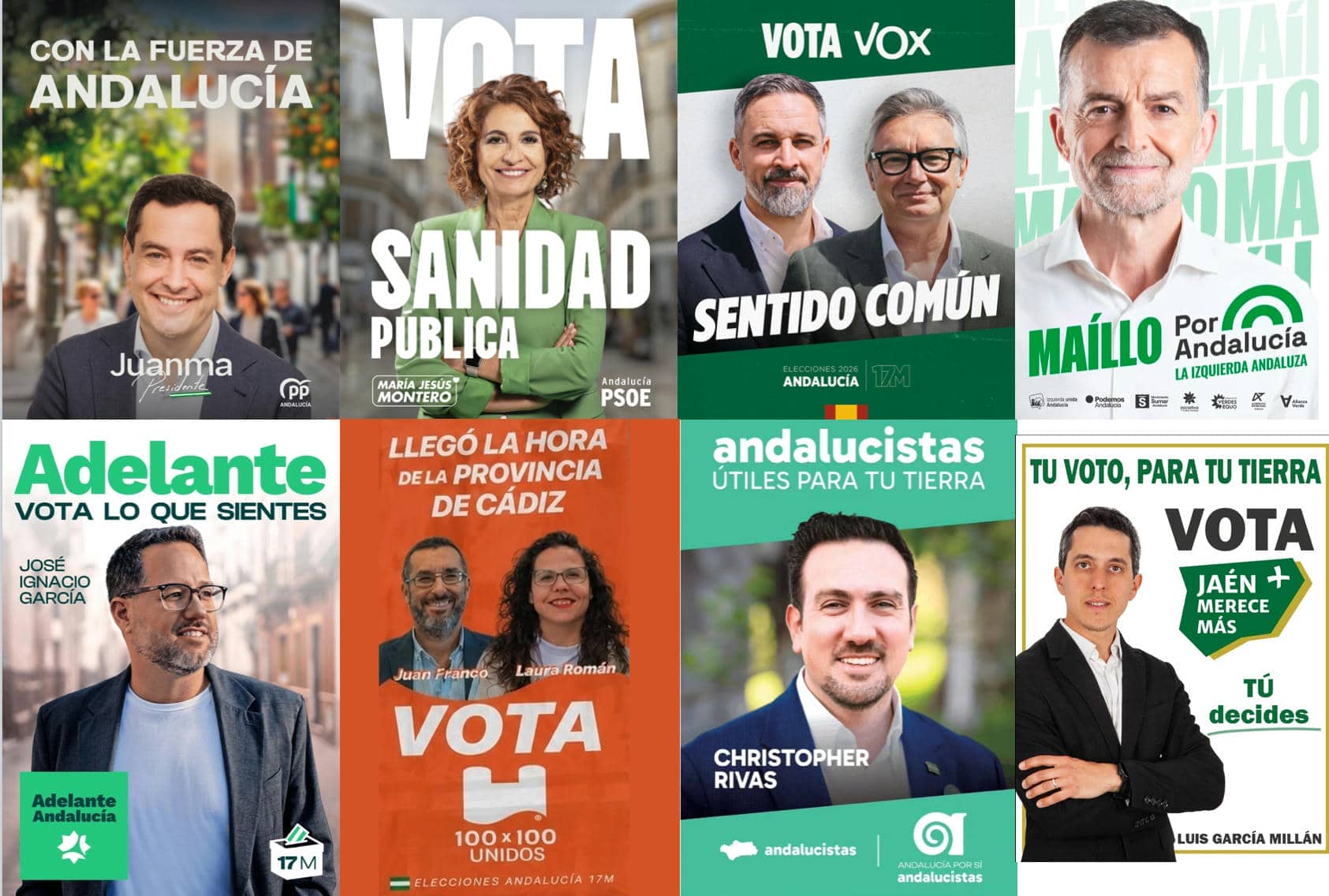Carteles electorales de los partidos andaluces para el 17M