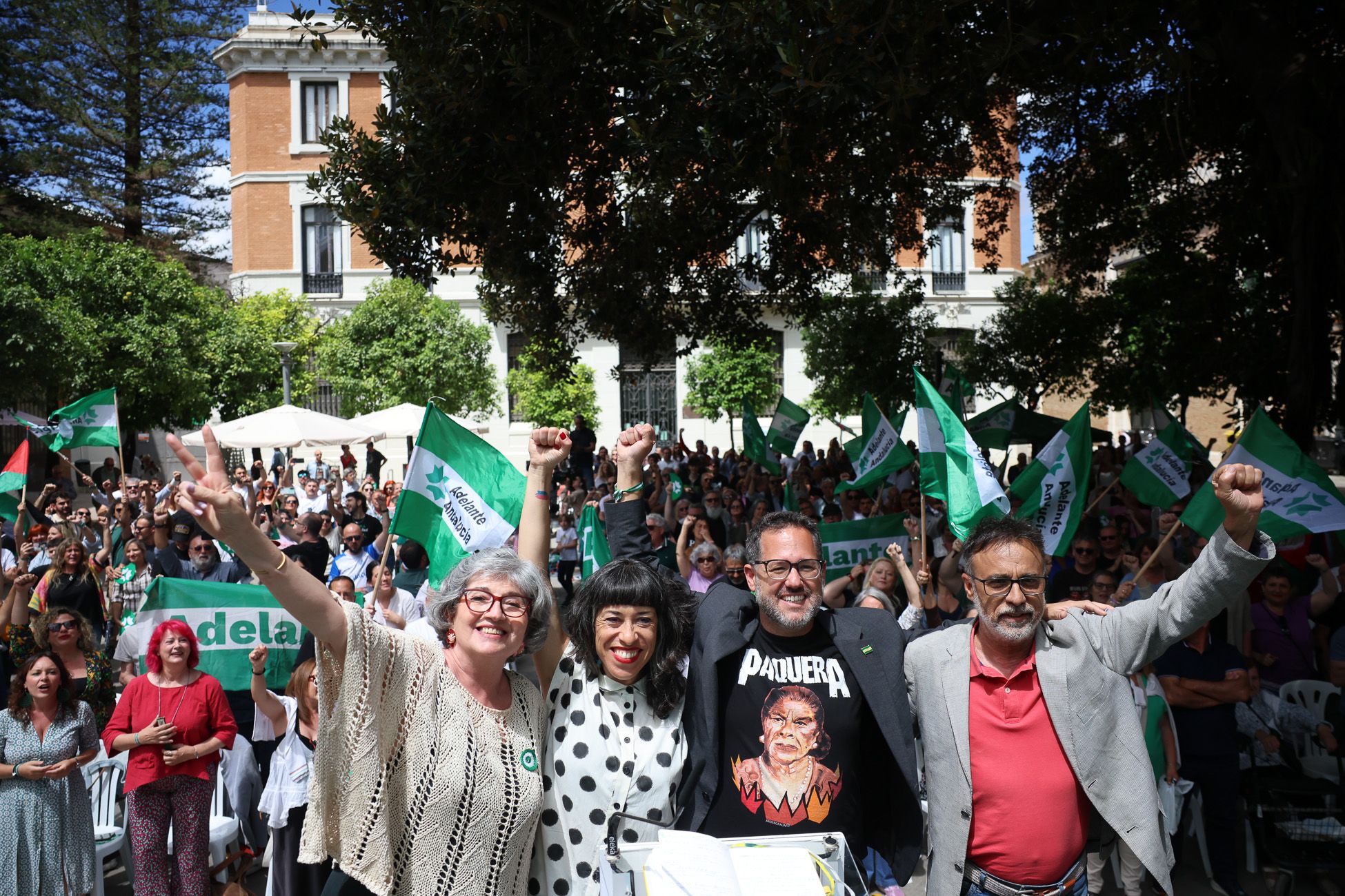 José Ignacio García, candidato Adelante Andalucia, con Carlos Fernández, Leti Blanco y Pilar González, en Jerez.