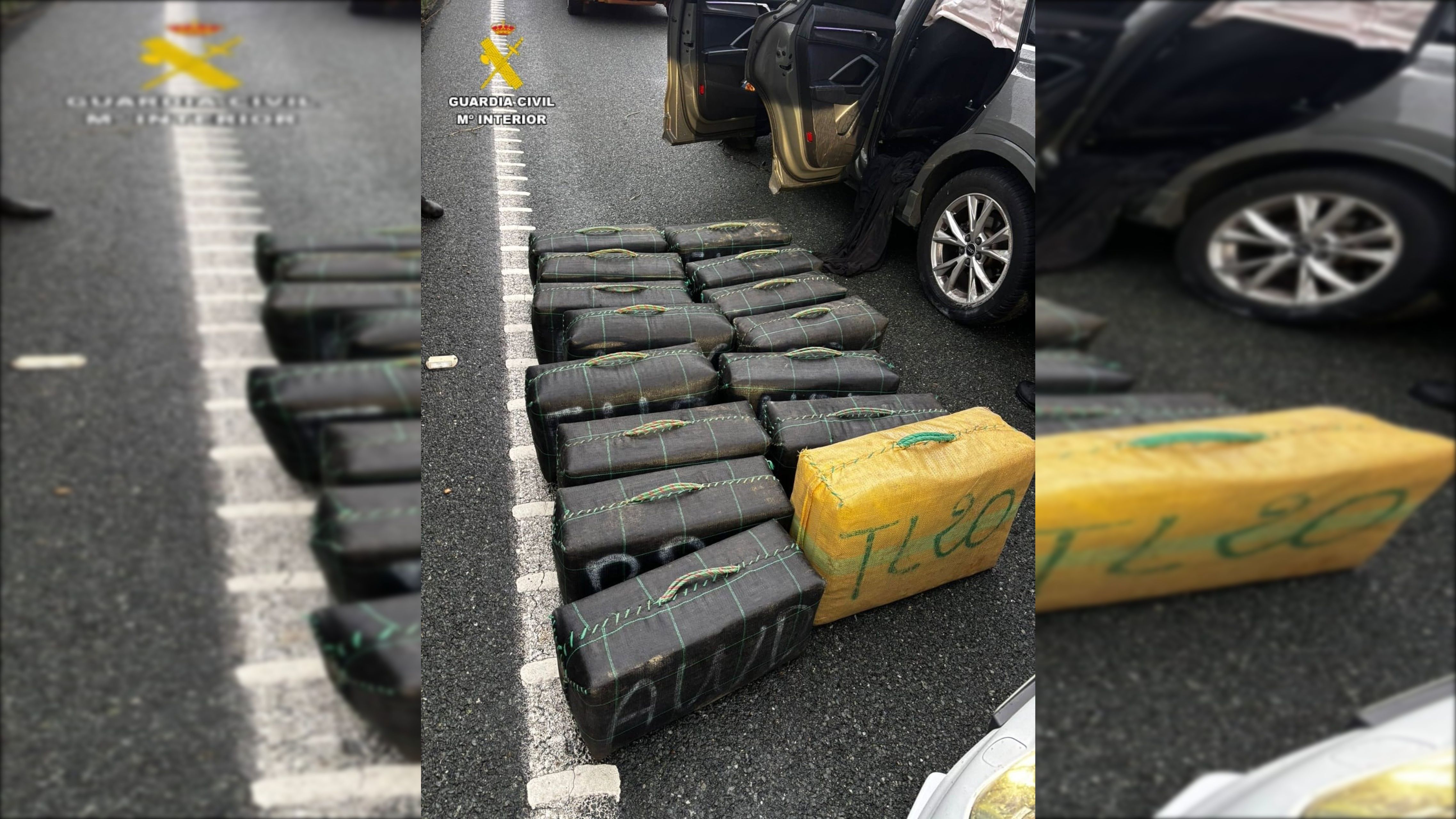 Los fardos de hachís que iban escondidos en el coche.
