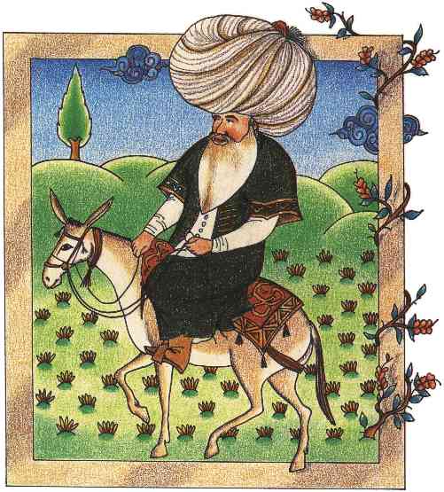 Miniatura turca de Mulá Nasrudín, del siglo XVII. 
