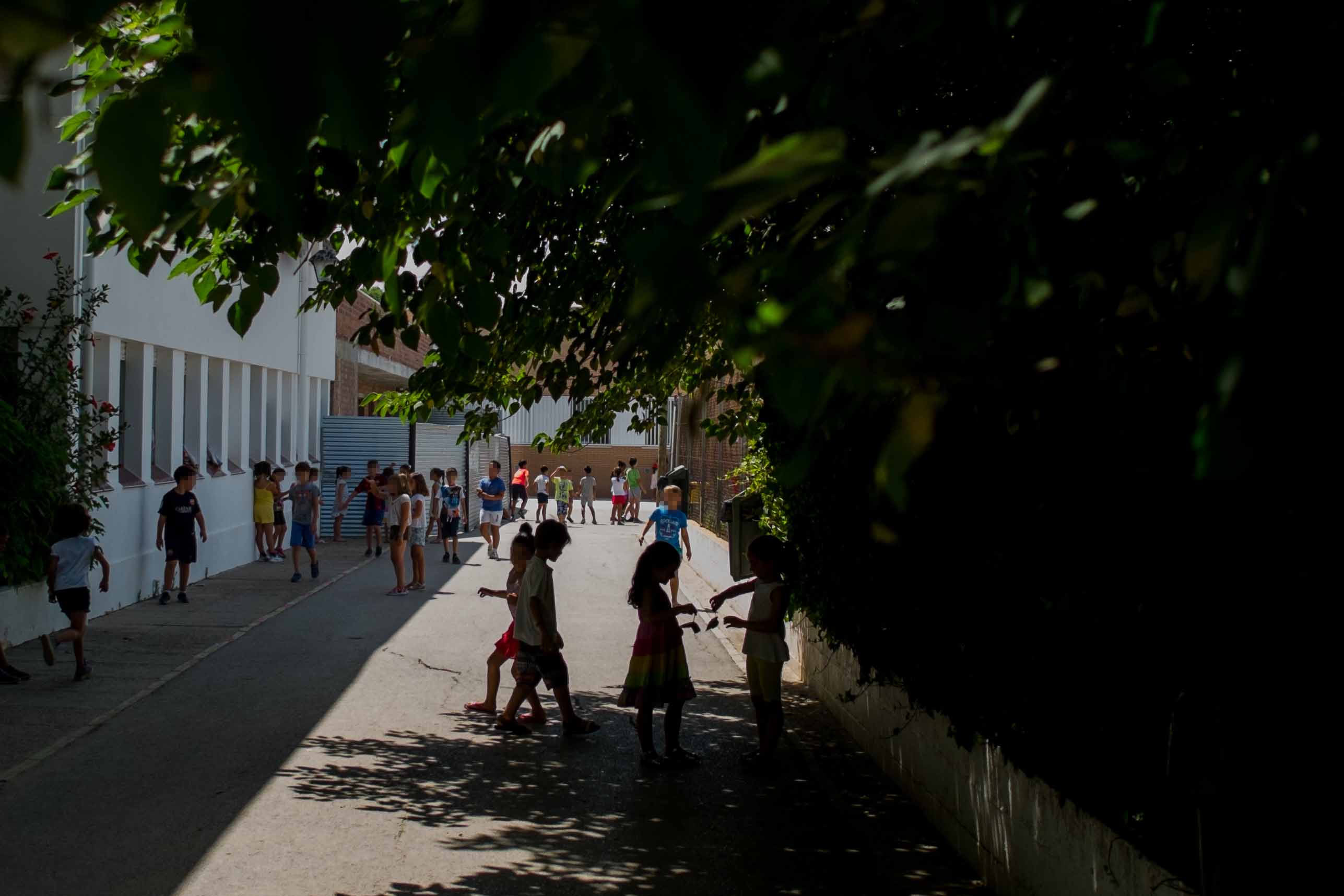 Imagen de unos alumnos en la sombra, en un colegio público. FOTO: MANU GARCÍA. 